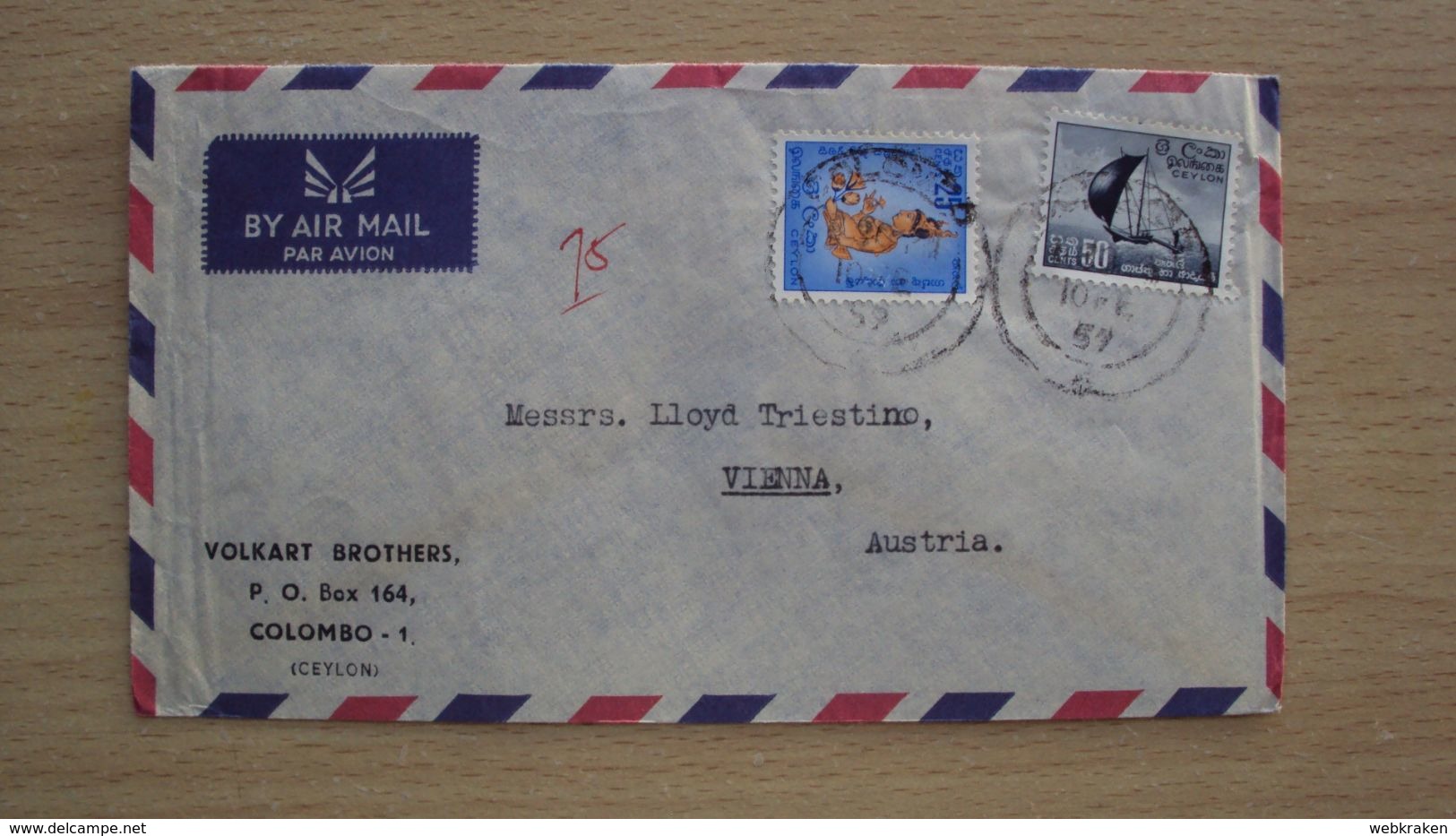 STORIA POSTALE BUSTA COVER CARTE POSTAL FROM COLONBO CEYLON PER LLOYD TRIESTINO TRIESTE - Unclassified