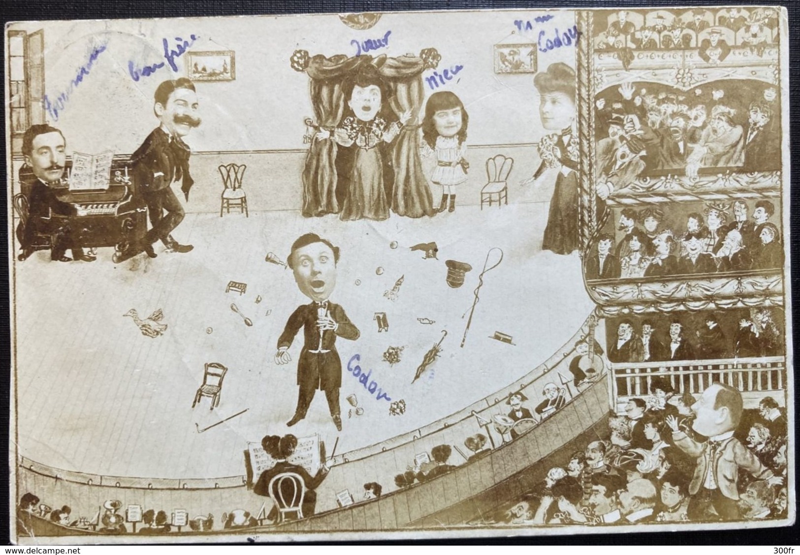 COLLAGE PHOTO POSTALE  ILLUSTRATION THEATRE OPERA ANIMEE PUBLIC  1905 ANVERS BELGIQUE 1905 CACHET BOITE RURAL 11 - Opéra