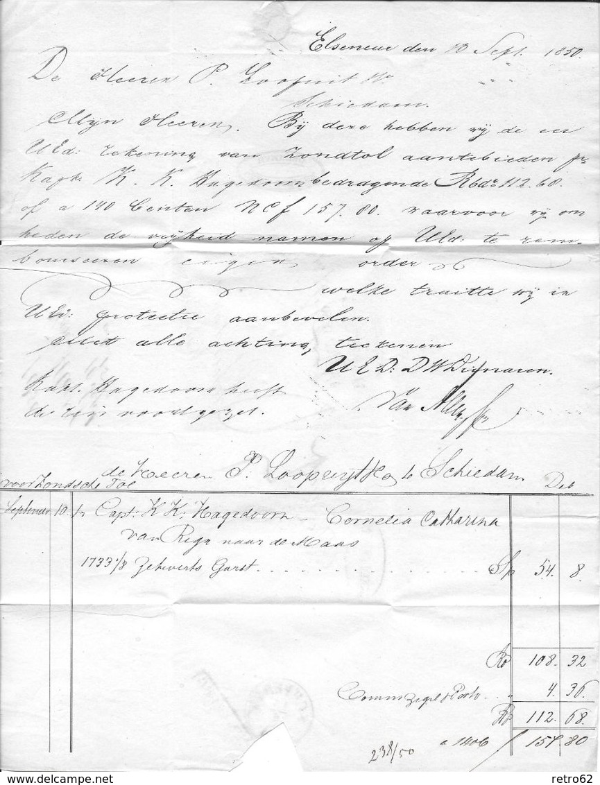 1850 Forwarded  → Brief Aus Elseneur Dänemark Nach Schiedam Holland, Mit Forwarding-Agenten "Gebr. Bordier"     ►RAR◄ - ...-1851 Préphilatélie