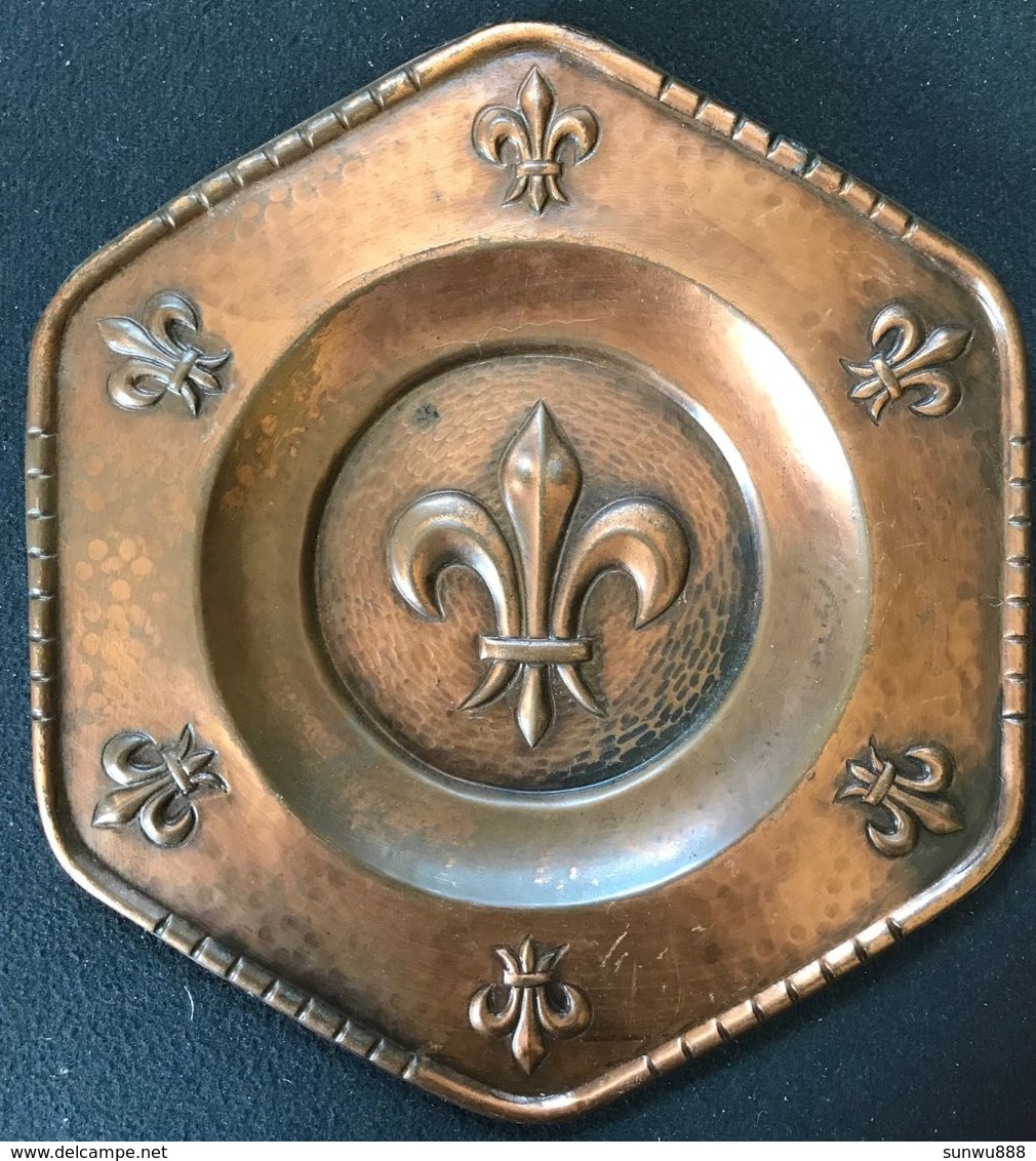 Petit Plat Enseigne Scout Scoutisme Cuivre Bronze Avec Attache Pour Enseigne Local Fleur De Lys 16 X 14,5 X 1 Cm - Scouting