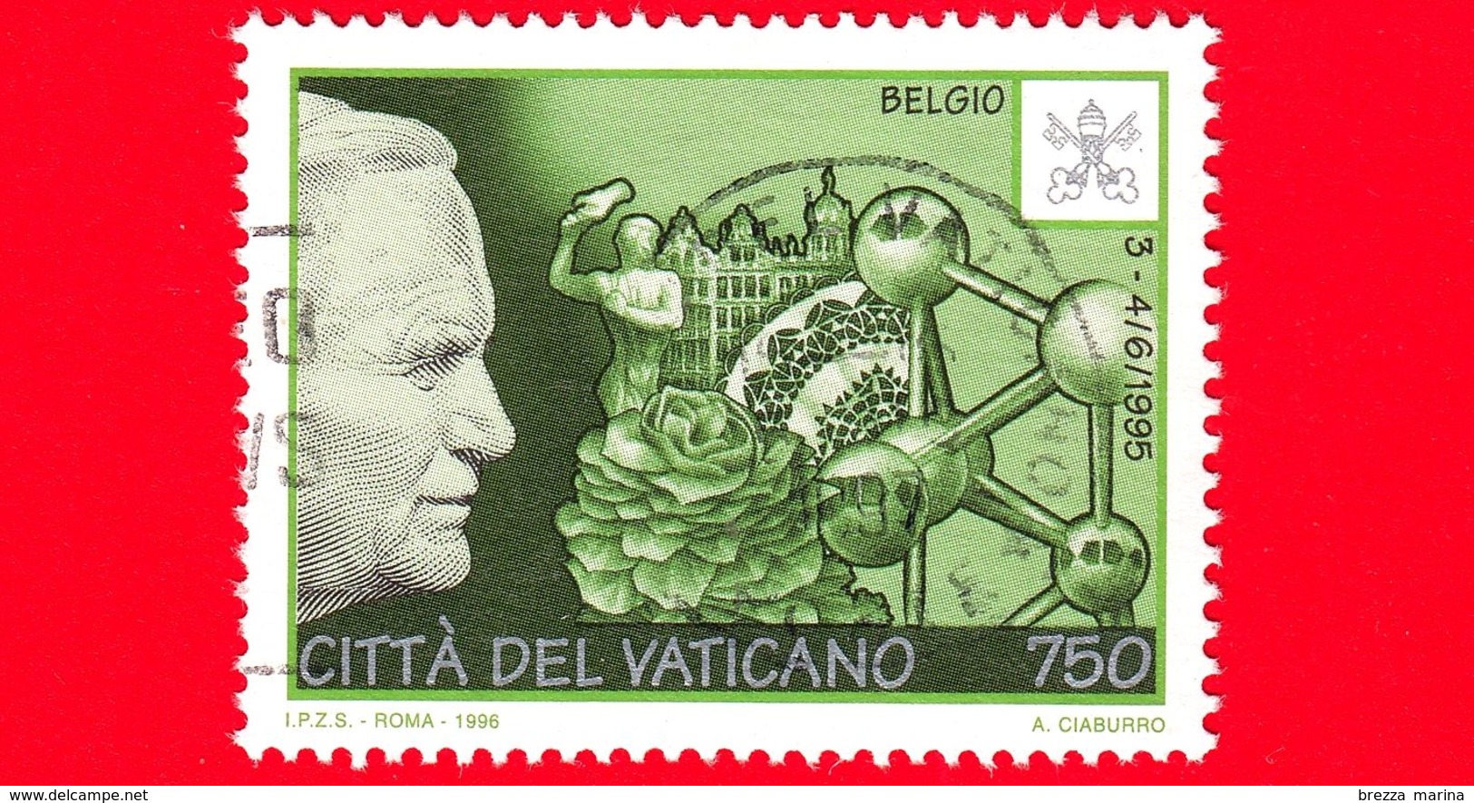 VATICANO - Usato - 1996 - Viaggi Di Giovanni Paolo II Nel 1995 - Belgio -  750 L. - Used Stamps