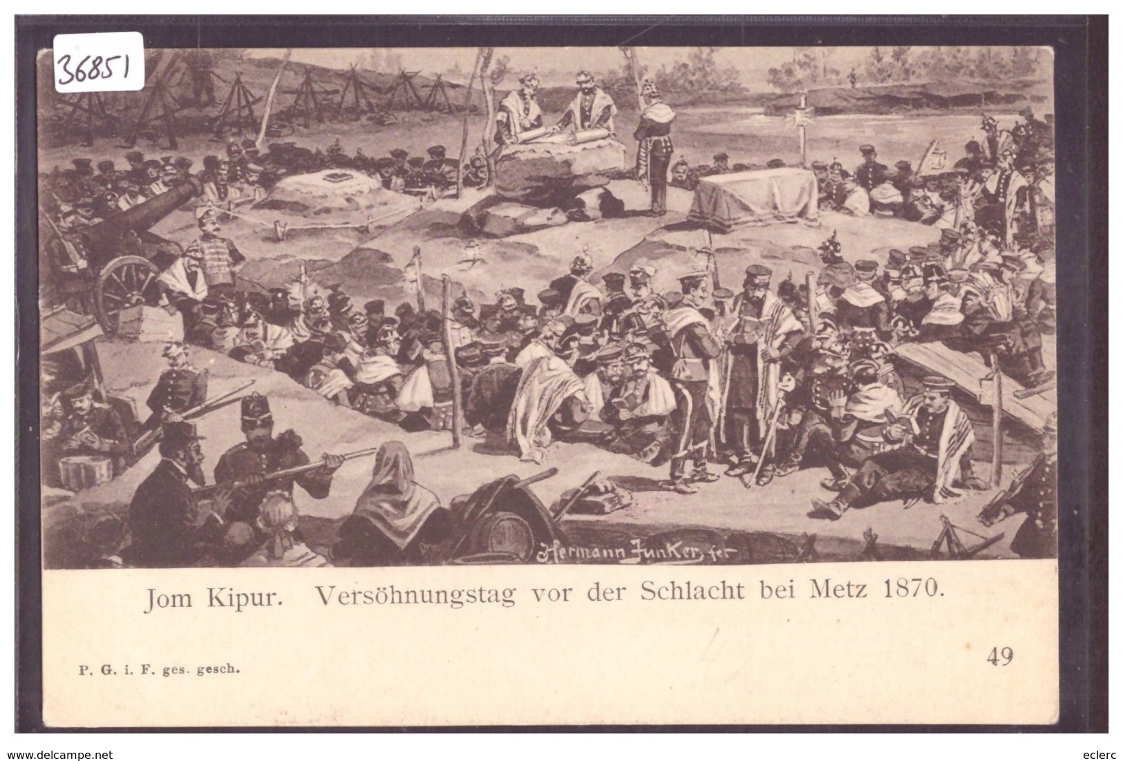 JOM KIPUR - VERSÖHNUNGSTAG VOR DER SCHLACHT BEI METZ 1870  - SCENE OF JEWISH LIFE  BY HERMANN JUNKER - TB - Judaisme