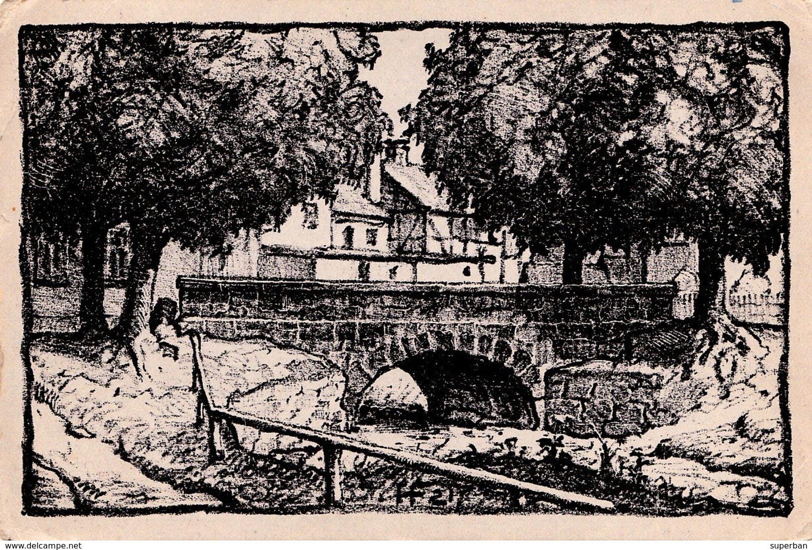 AALEN : KOCHERBRÜCKE - ORIGINAL STEINZEICHNUNG Von H. FACH / LITHOGRAPHIE ORIGINALE - ANNÉE / YEAR : 1921 (af004) - Aalen