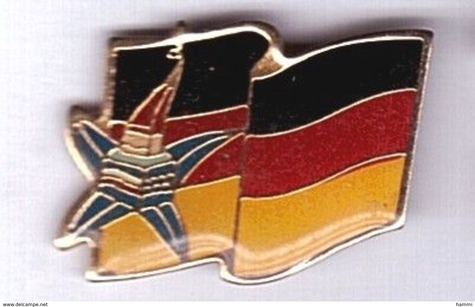 CC137 Pin's ALBERTVILLE ? Jo Drapeau Allemagne Deutschland Dos Lisse Signé 1991 Cojo Achat Immédiat - Winter Sports