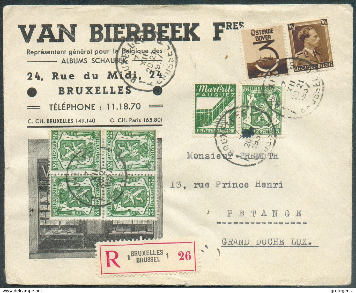 PU86-97 + KP19(paire) Obl. Sc BRUXELLES 1 sur Lettre Recommandée Du 7-XII-1937 Vers Pétange (GD De Luxembourg). - TB - 1 - Tête-bêche [KP] & Interpanneaux [KT]