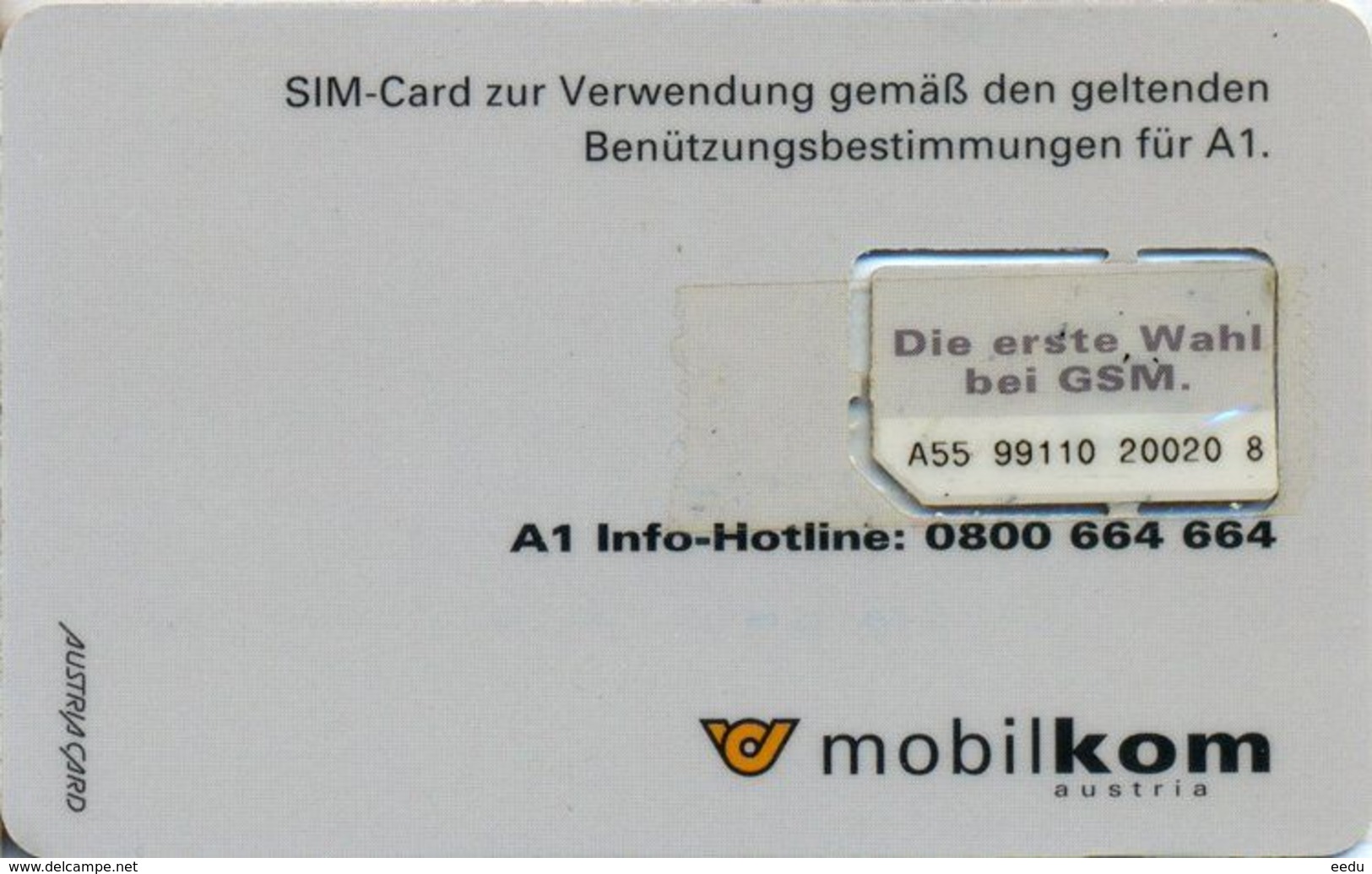 Austria GSM/SIM Card ( Chip Is Clued With Tape ) - Autriche