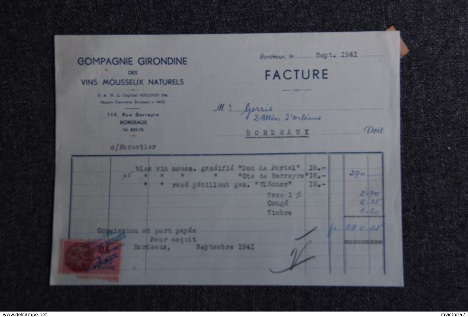 Facture Ancienne - BORDEAUX, Compagnie GIRONDINE Des Vins Mousseux Naturels. - 1900 – 1949