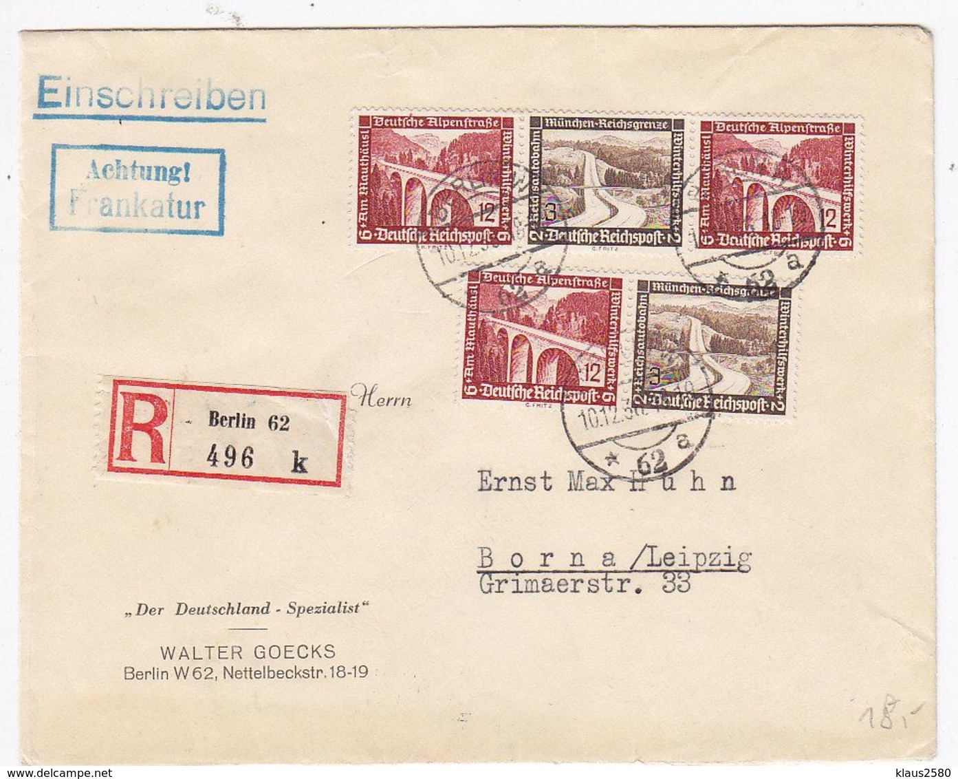 Deutsches Reich R-Brief Mit WHW-ZD-Frankatur AKs - Briefe U. Dokumente