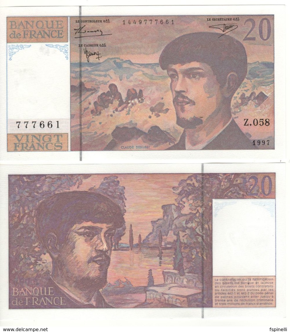 FRANCE  20 Francs  P151i   Claude Debussy    Dated  1997    UNC - 20 F 1980-1997 ''Debussy''