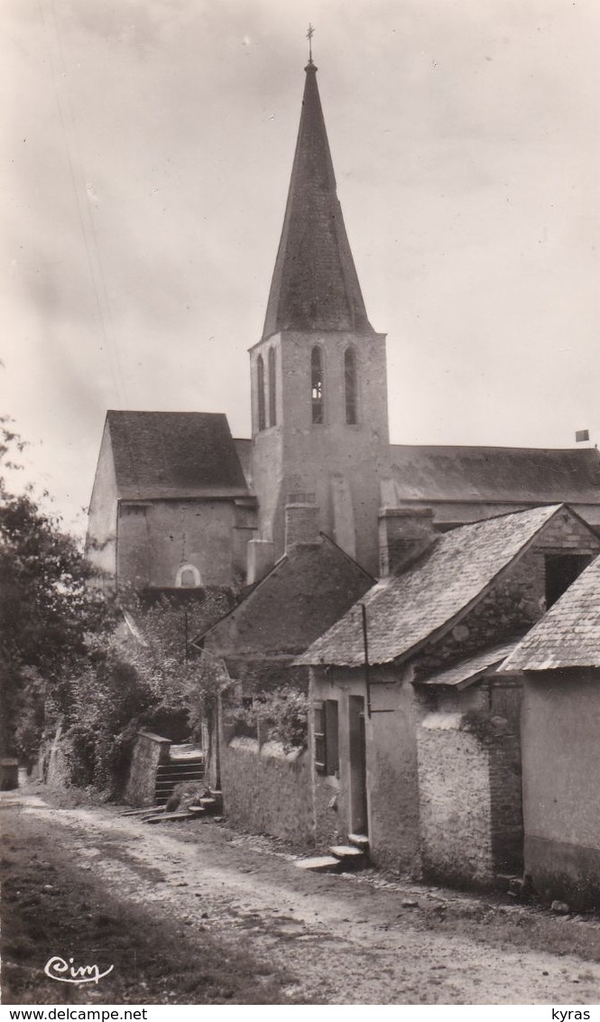 Cpsm 9x14. CHATEAUNEUF SUR SARTHE (49)  L'Eglise ( Rare Vue De Rue Du Village ) - Chateauneuf Sur Sarthe