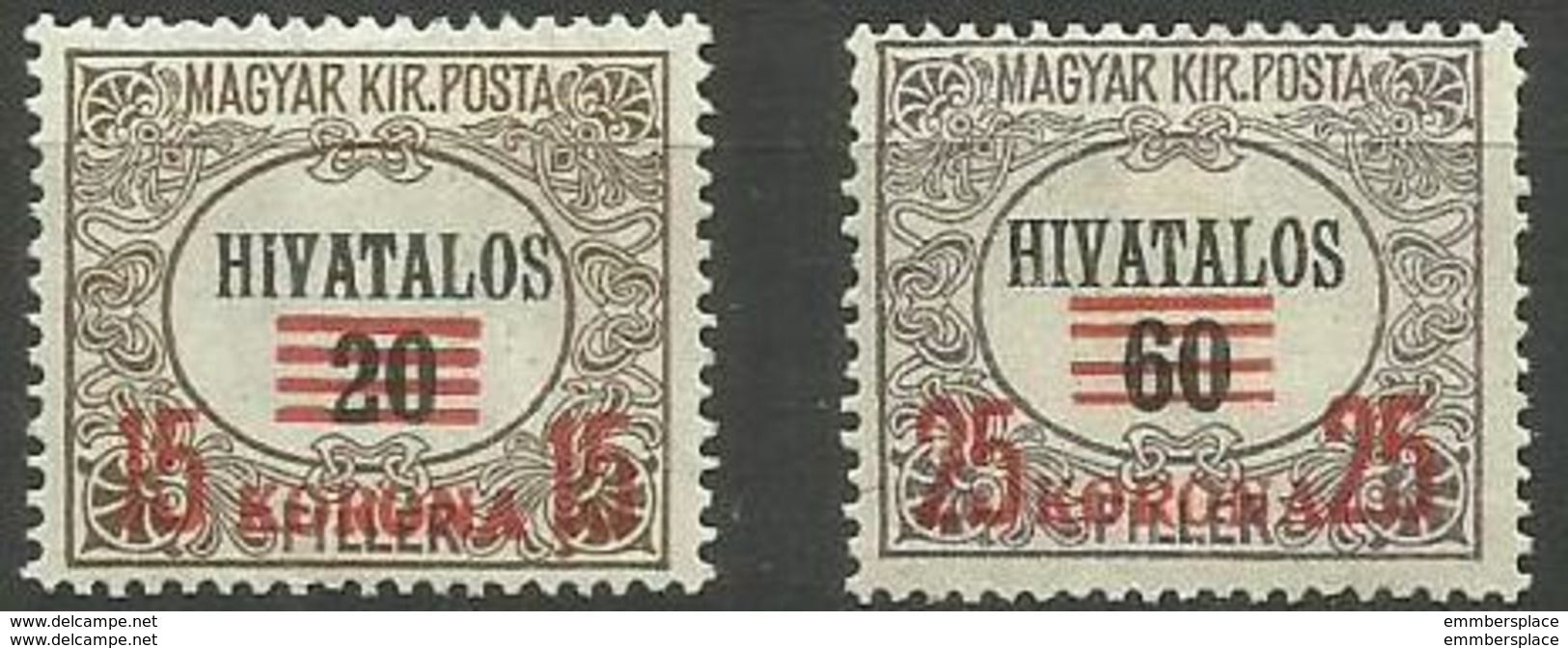 Hungary - 1922 Officials Overprint Set Of 2 MH *.  Sc O21-2 - Officials