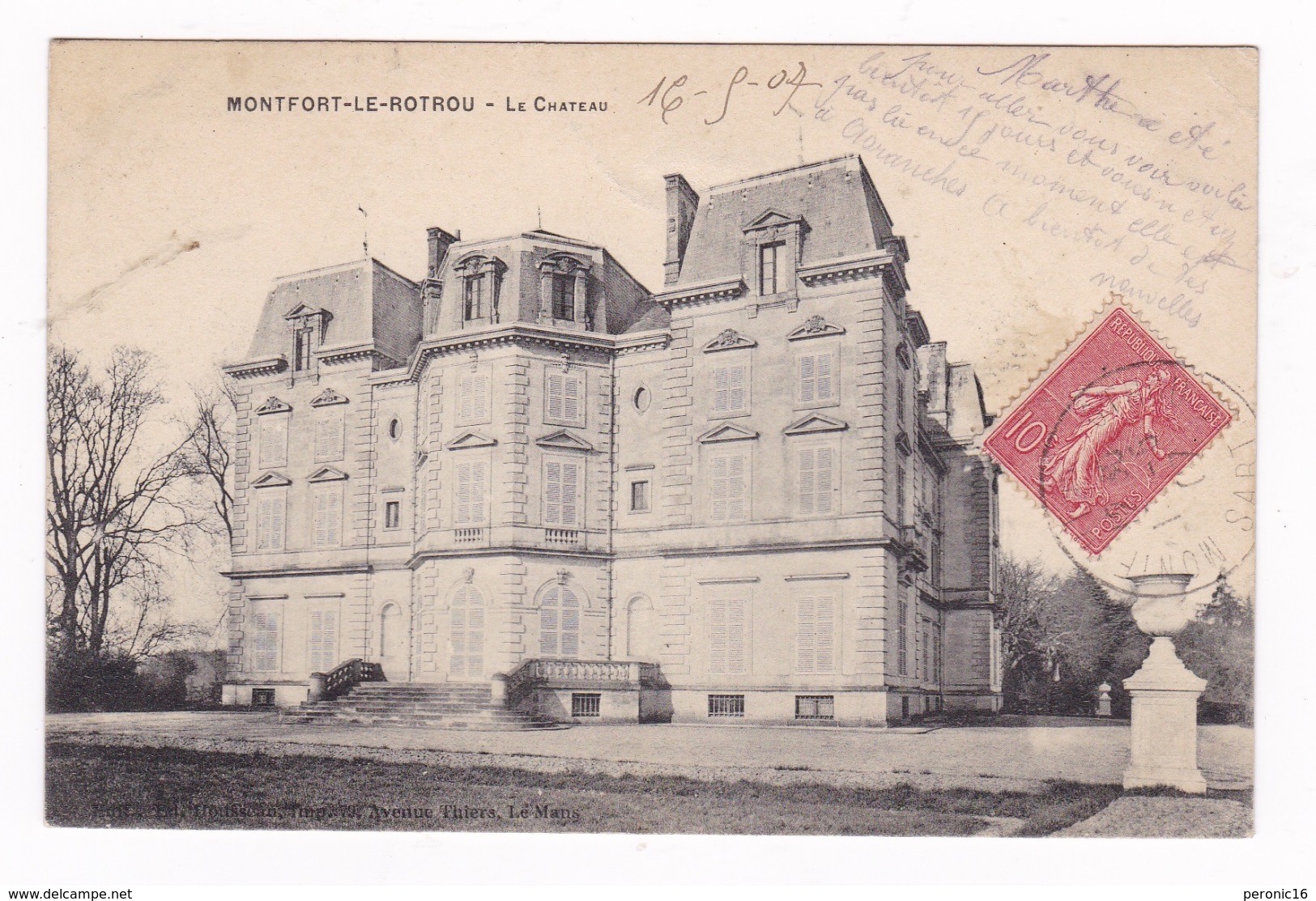 Jolie CPA Montfort-le-Rotrou, Montfort-le-Gesnois, Sarthe, Château. A Voyagé En 1907 - Montfort Le Gesnois