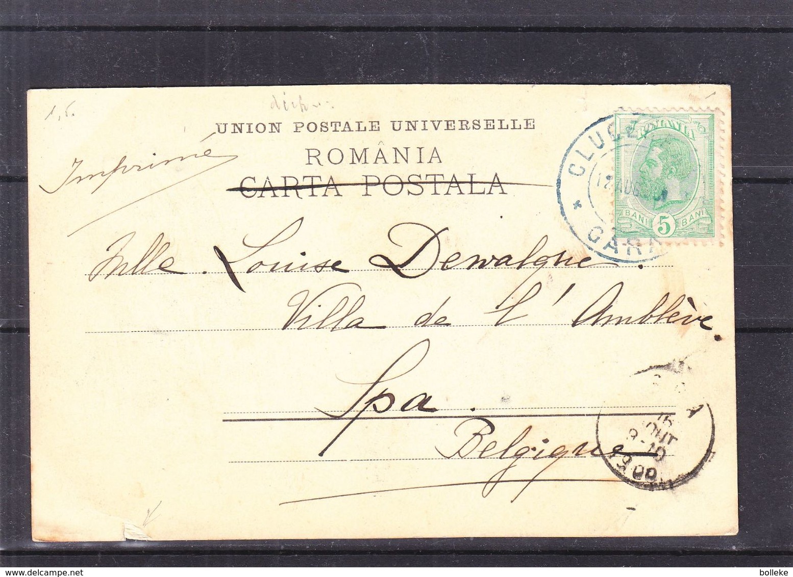 Roumanie - Carte Postale De 1900 - Oblit Clucere Gare - Exp Vers Spa - Vue Magasin De Paris à Bucuresci - Brieven En Documenten