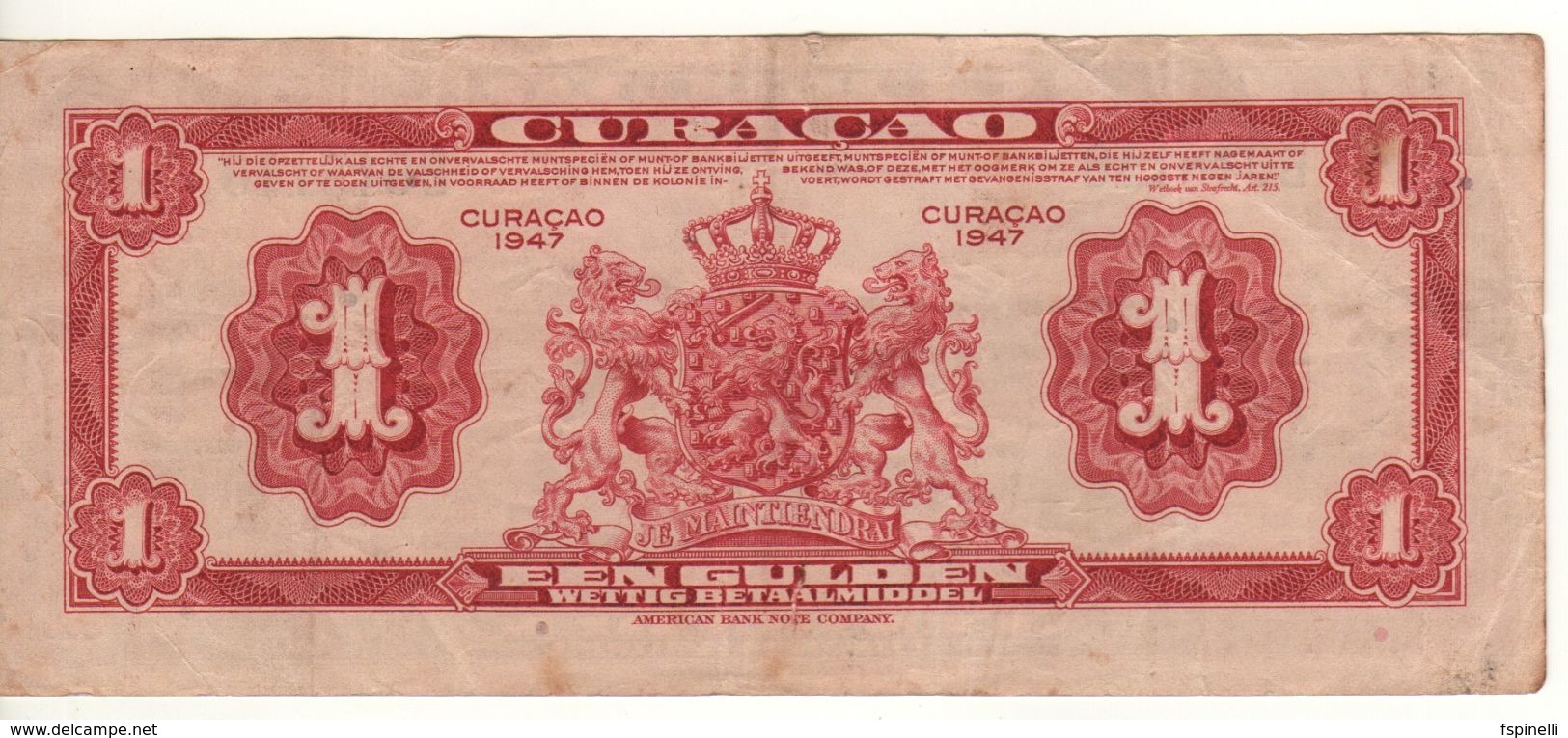 CURACAO' (Netherlands Antilles)  1 Gulden      P-35b    Dated  1947 - Niederländische Antillen (...-1986)