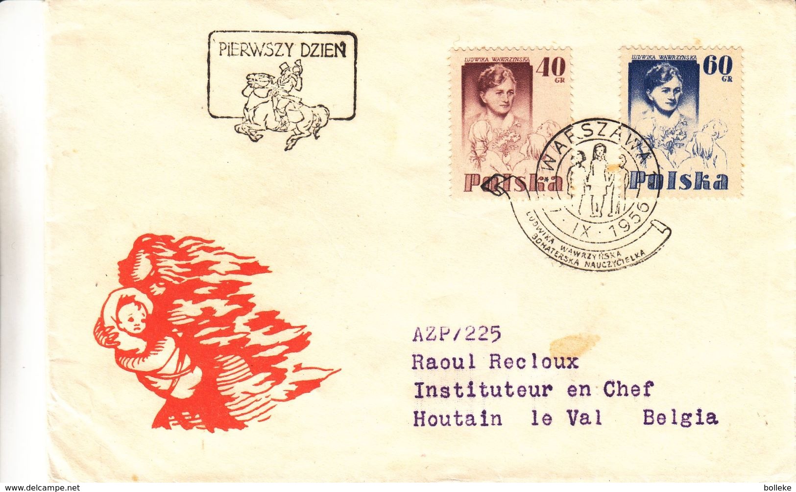 Pologne - Lettre De 1956 - Oblit Warsawa - Exp Vers Houtain Le Val - Enseignement -  Institutrice - - Covers & Documents