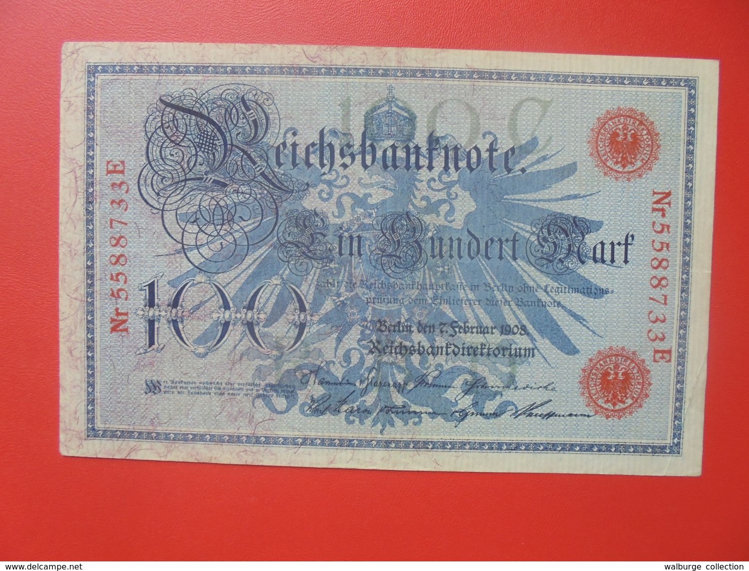 Reichsbanknote 100 MARK 1908 SIGLE ROUGE CIRCULER (B.14) - 100 Mark