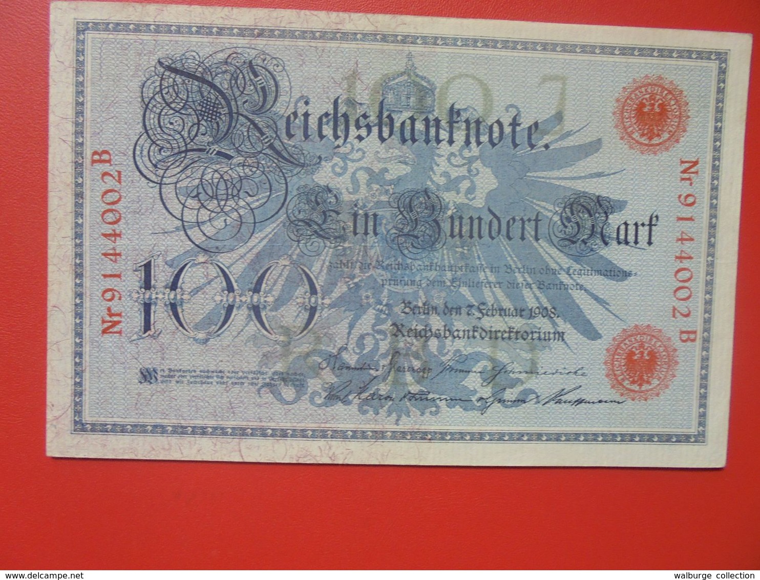 Reichsbanknote 100 MARK 1908 SIGLE ROUGE CIRCULER (B.14) - 100 Mark