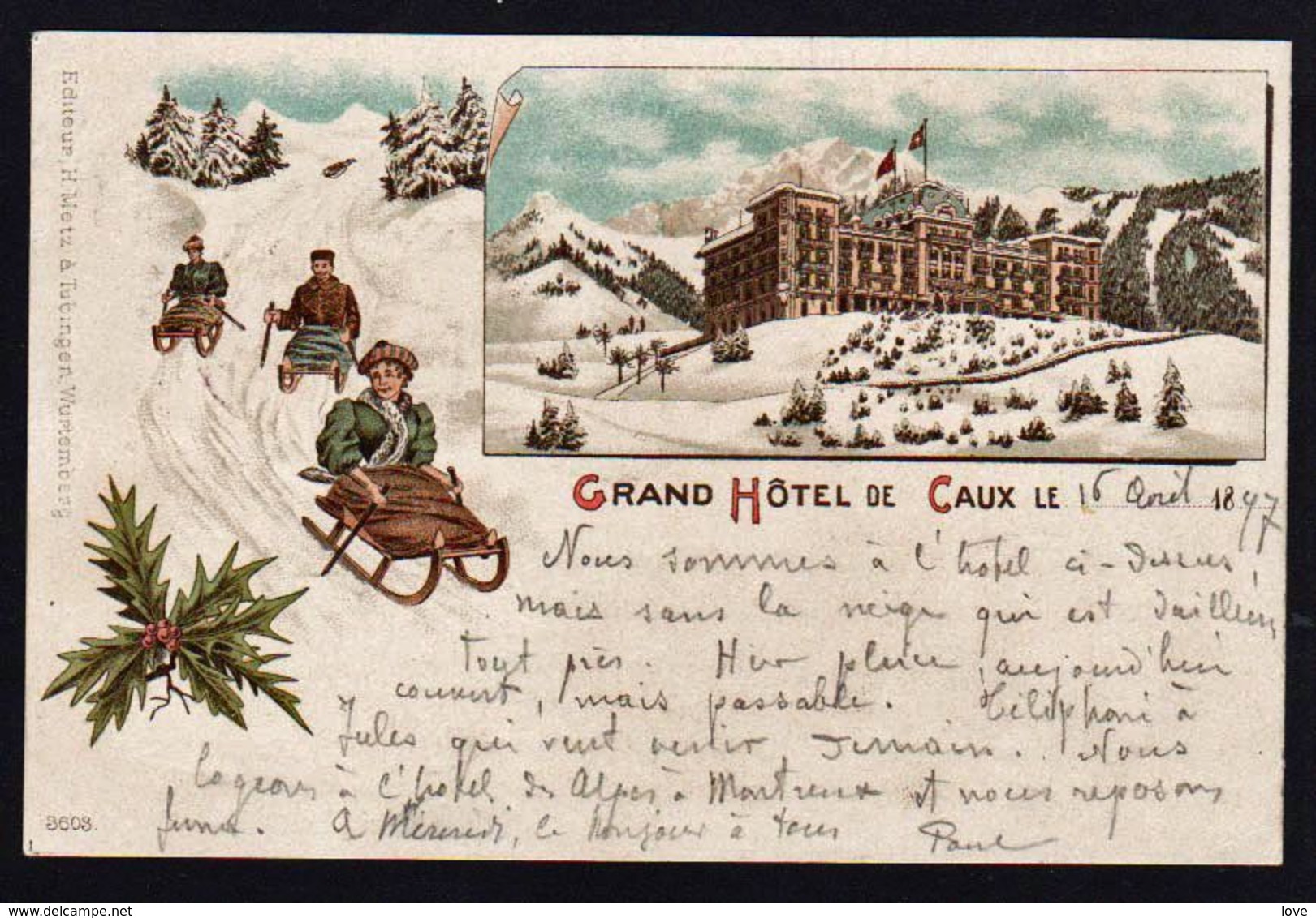 SUISSE: Timbre N° 67 Obl. Glion En 1897 Sur Une Très Belle Carte Gruss Du Grand Hôtel De Caux En 1897. TTB - Marcophilie