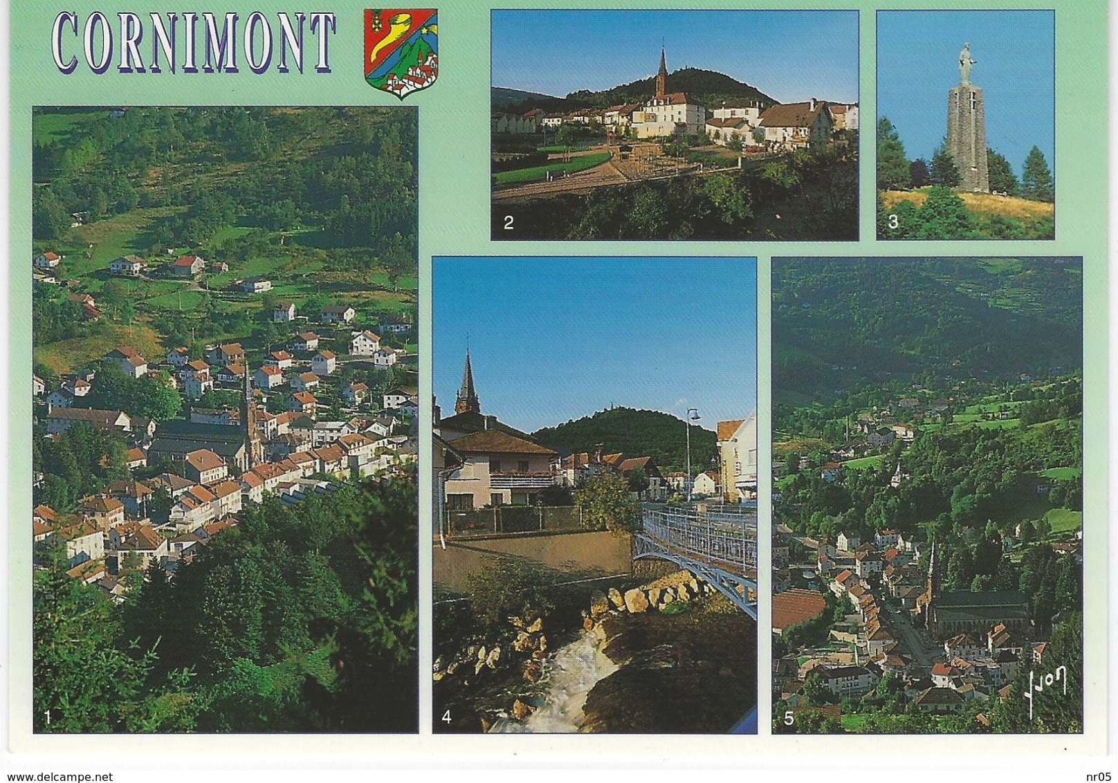 88 ( Vosges )  - CORNIMONT - Vue Generale -  Square Au Centre Ville - La Vierge - Pont Au Dessus Du Ruisseau De Xoulces - Cornimont