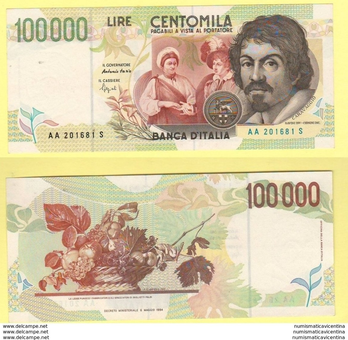 100000 Lire 1994 Italia Italie Banconota Caravaggio II° Tipo - 100000 Lire