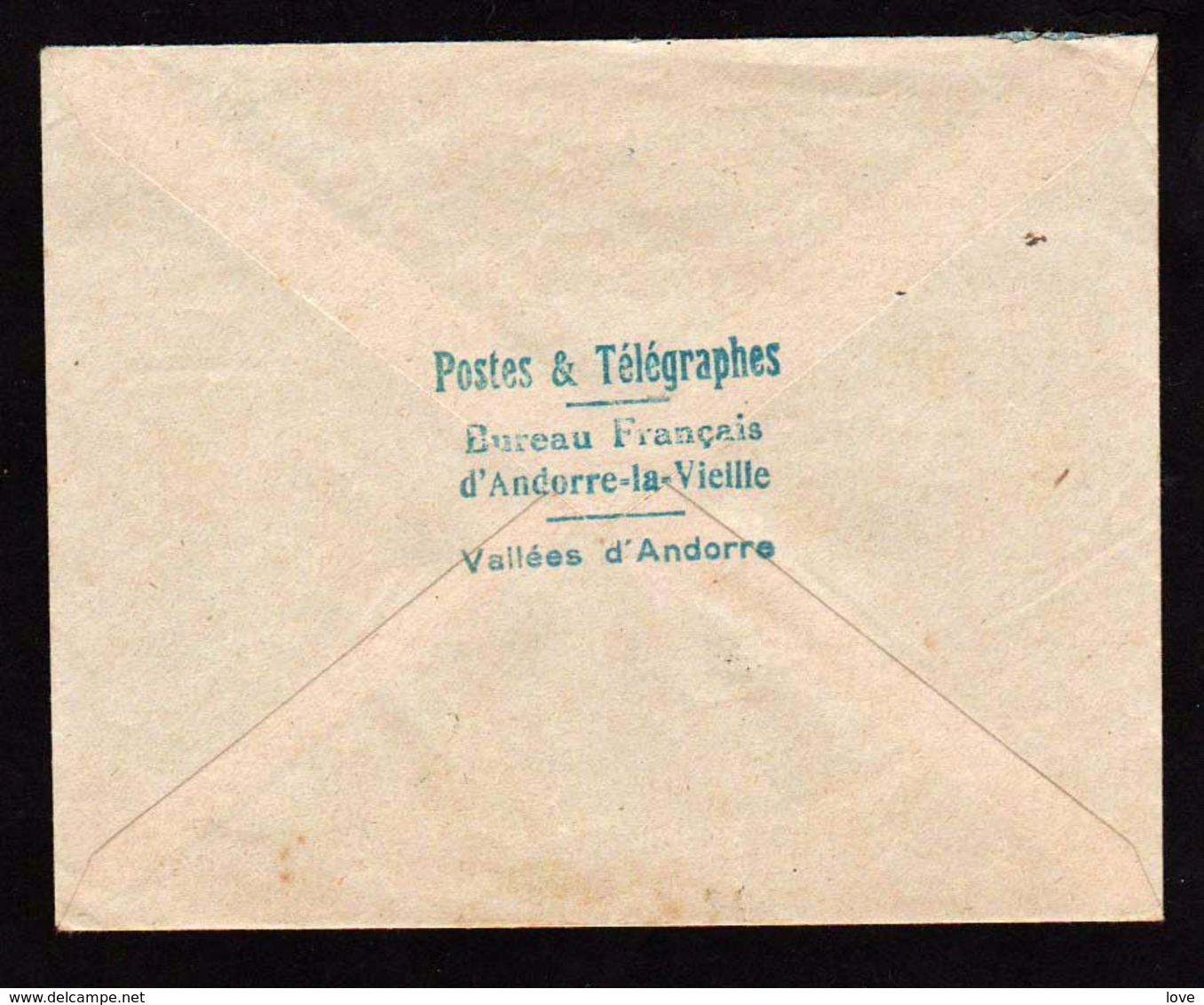 ANDORRE: Timbre N° 35 Obl. Andorre La Vieille En 1933, Seul Sur Lettre. Au Verso Cachet Bleu: Bureau Français....... - Storia Postale