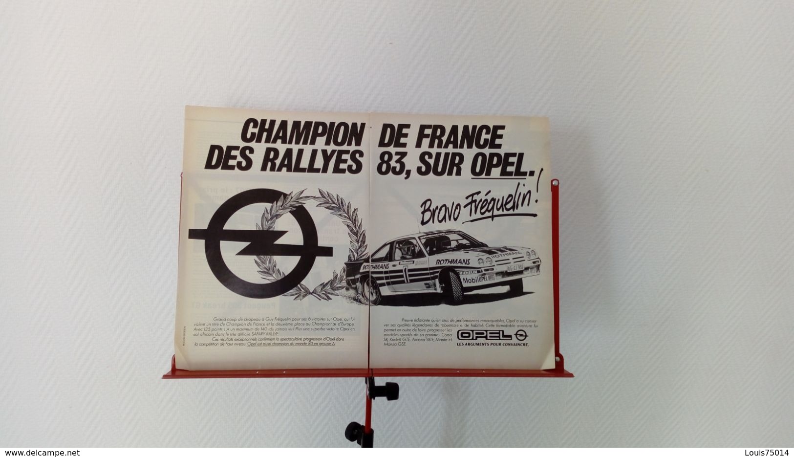 Publicité De Presse Automobile De 1984 Guy Fréquelin Champion De France Des Rallyes Sur Opel Manta - Pubblicitari