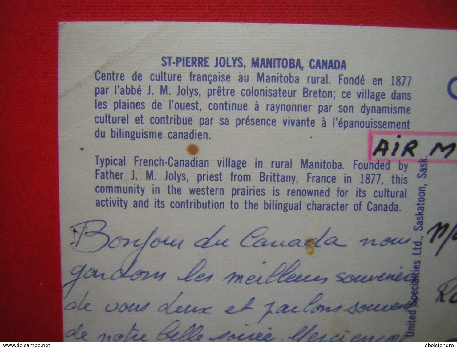 CPSM  CANADA  ST PIERRE JOLYS MANITOBA  CANADA CENTRE DE CULTURE FANCAISE AU MANITOBA RURAL  VOYAGEE  TIMBRE - Autres & Non Classés