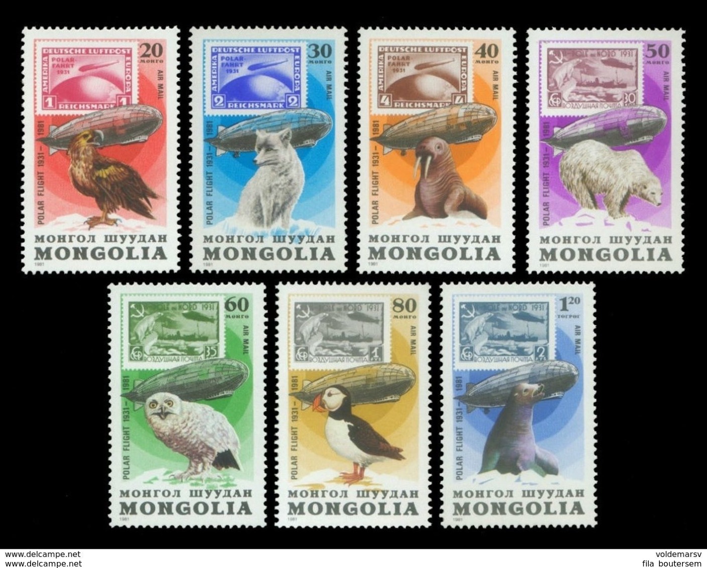 Mongolia 1981 Mih. 1413/19 Aviation. Flight To Antarctica By Graf Zeppelin. Fauna Of Antarctica MNH ** - Zeppelins