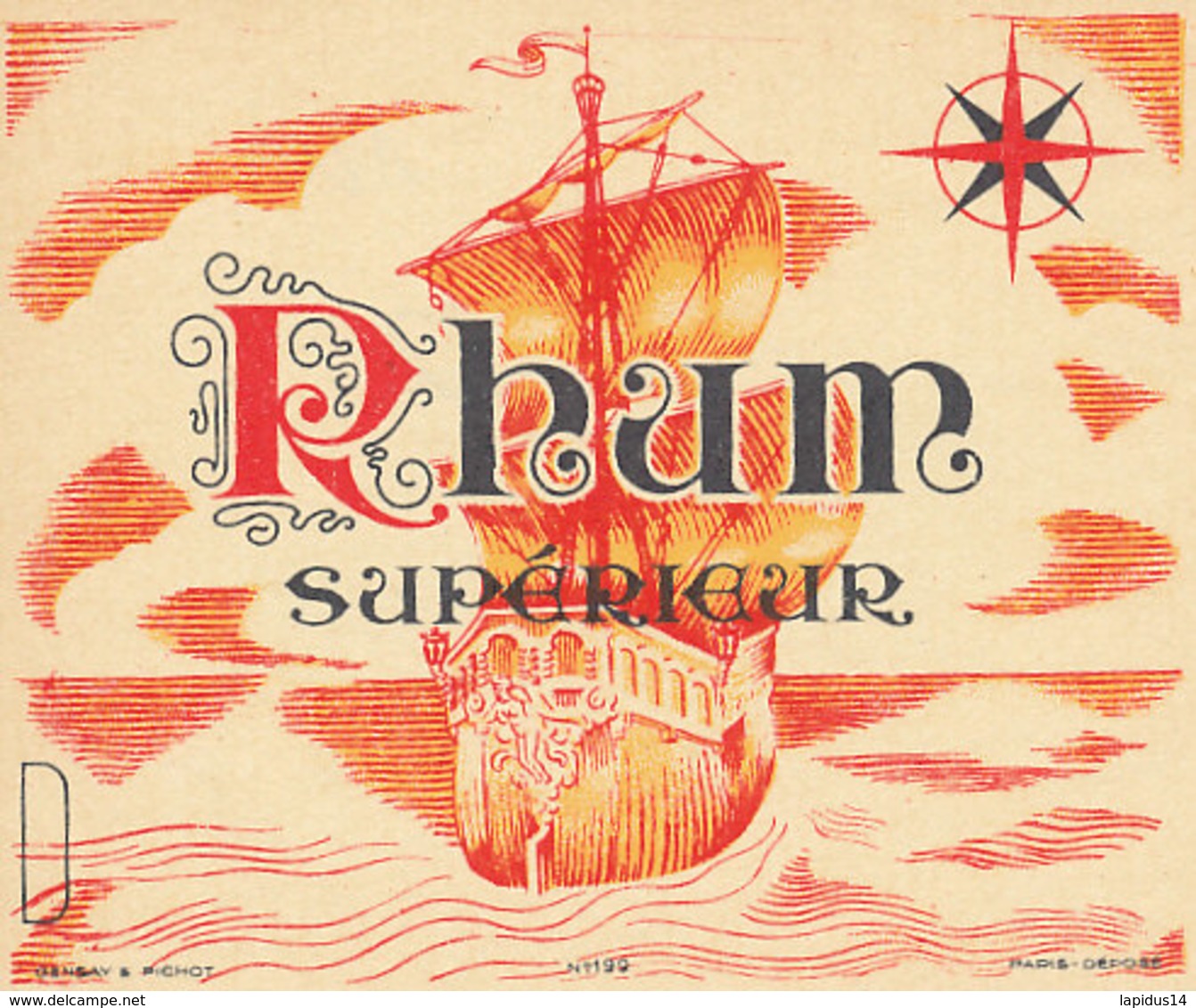 1204 / ETIQUETTE -   RHUM  - SUPERIEUR N° 199 - Rhum