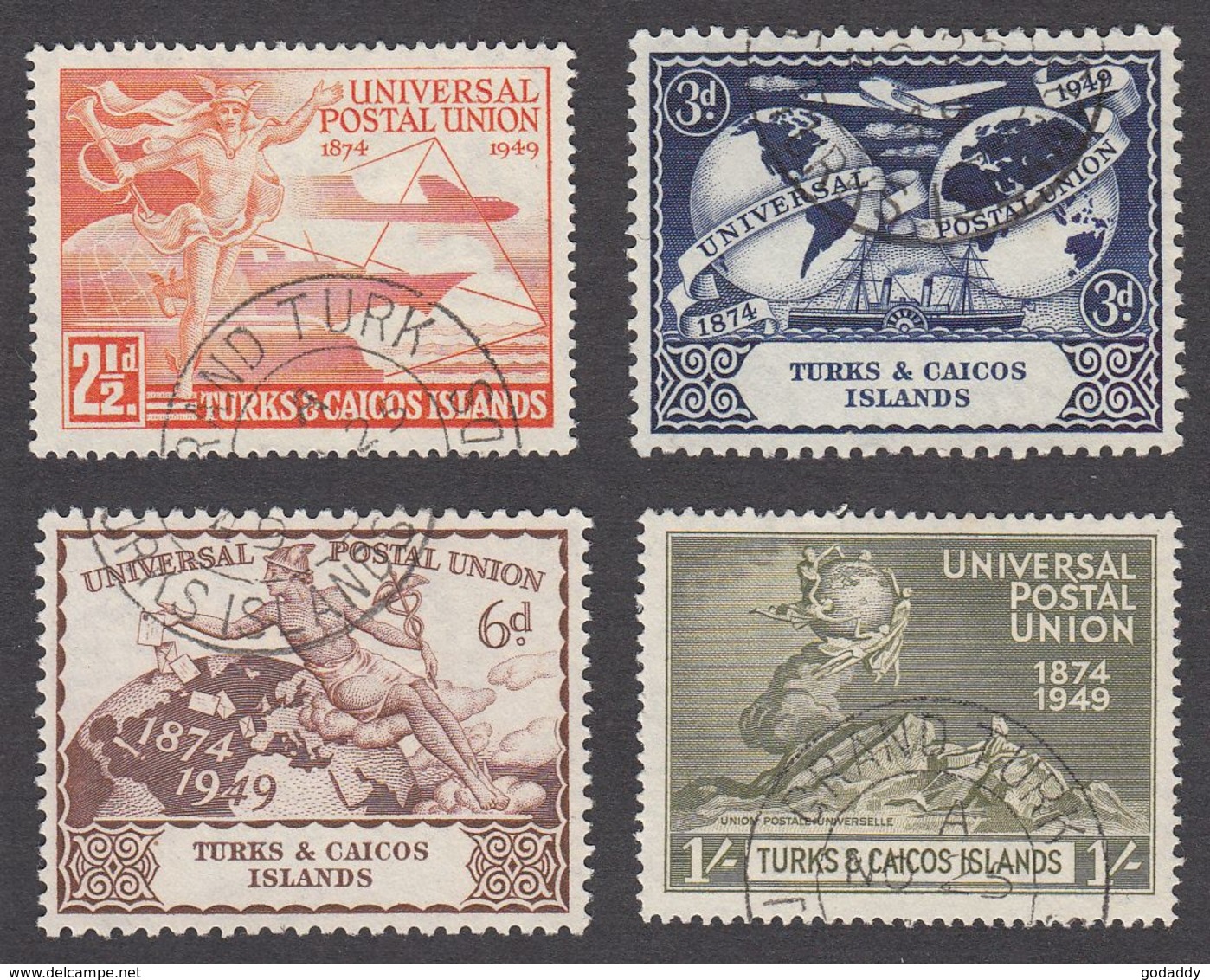 Turks & Caicos 1949 Set Of 4 Postal Union SG217 To SG220 Used - Turks And Caicos