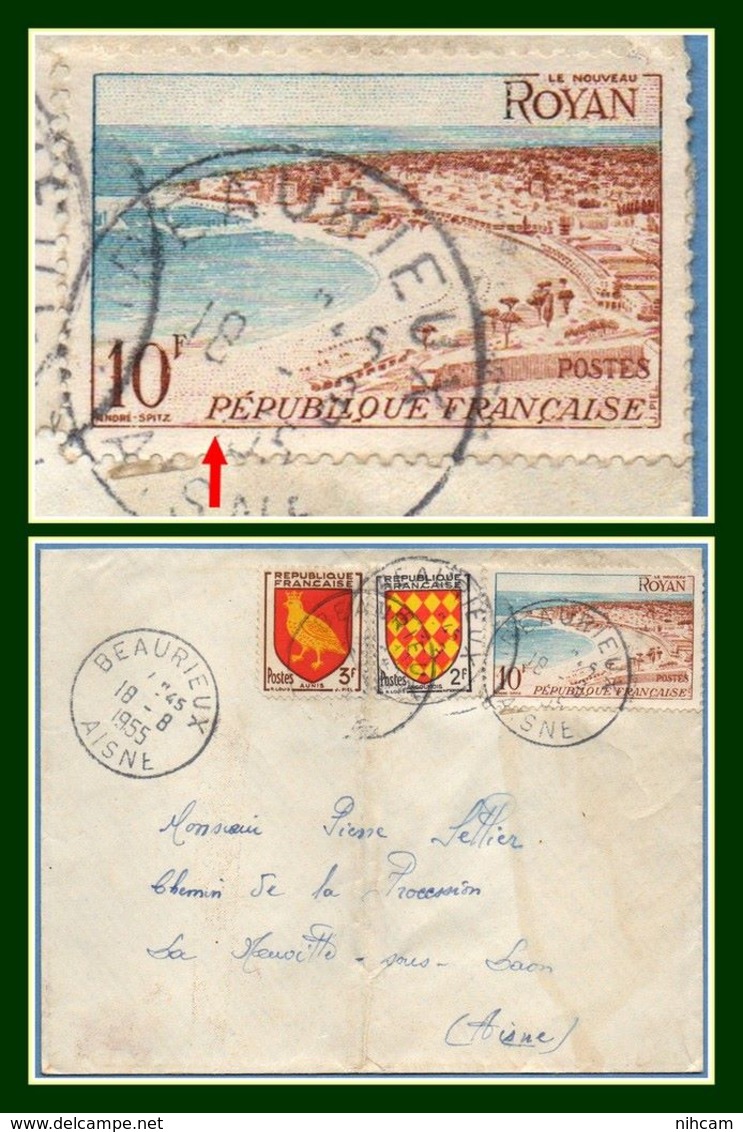 Beaurieux (Aisne 02 ) Type A 7 1955 /N° 978 Royan Variété " PEPUBLIQUE " + Blasons (env.pli Central) - Cartas & Documentos