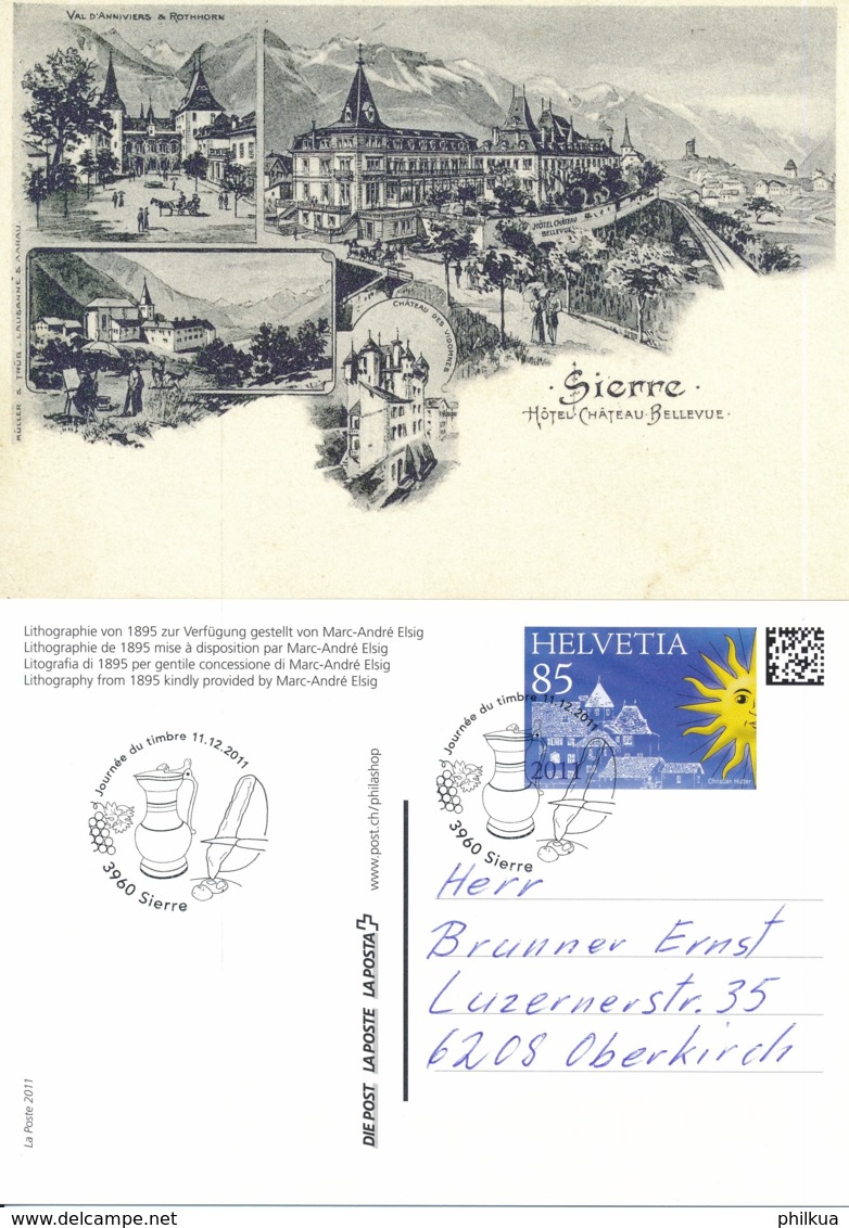 3011 Offizielle Postkarte Mit Stemepl Journée Du Timbre 11.12.2011 9360 Sierre / Tag Der Briefmarke 2011 In Sierre - Giornata Del Francobollo