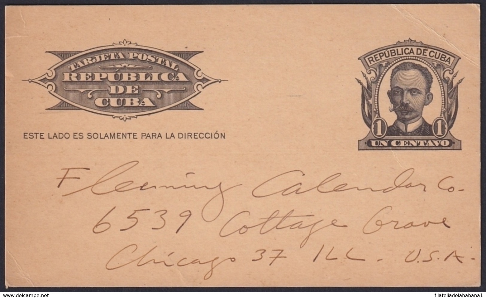 1904-EP-180 CUBA REPUBLICA 1904 POSTAL STATIONERY Ed.70. 1c JOSE MARTI CARD USED. - Andere & Zonder Classificatie