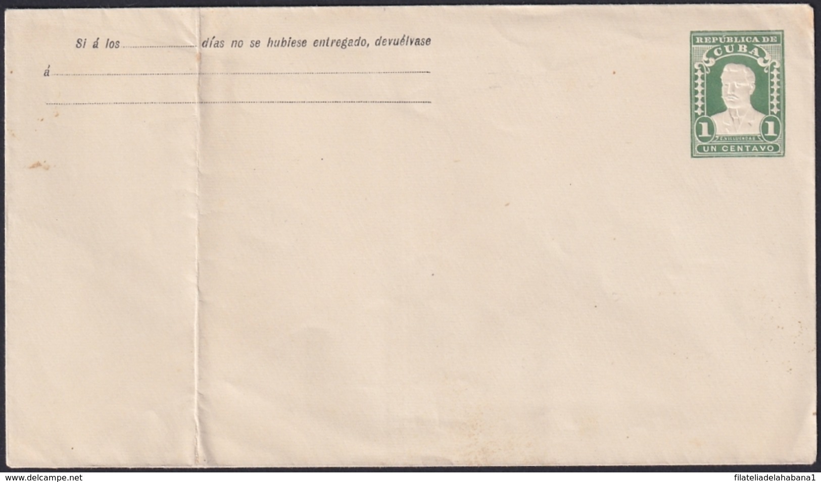 1910-EP-123 CUBA REPUBLICA 1910 POSTAL STATIONERY Ed.85. 1c ENRIQUE VILLUENDAS 175x100mm. UNUSED. - Andere & Zonder Classificatie