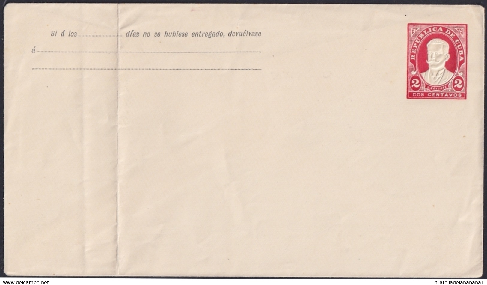 1910-EP-124 CUBA REPUBLICA 1910 POSTAL STATIONERY Ed.86. 2c SERAFIN SANCHEZ 175x100mm. UNUSED. - Autres & Non Classés