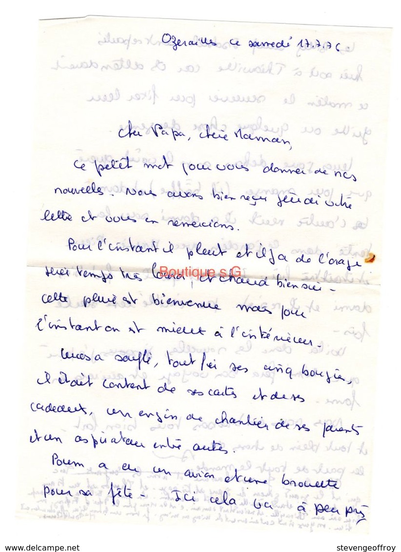 Lettre Manuscrite 1976 Ozerailles Papa Maman Famille Billy Thionville - Manoscritti