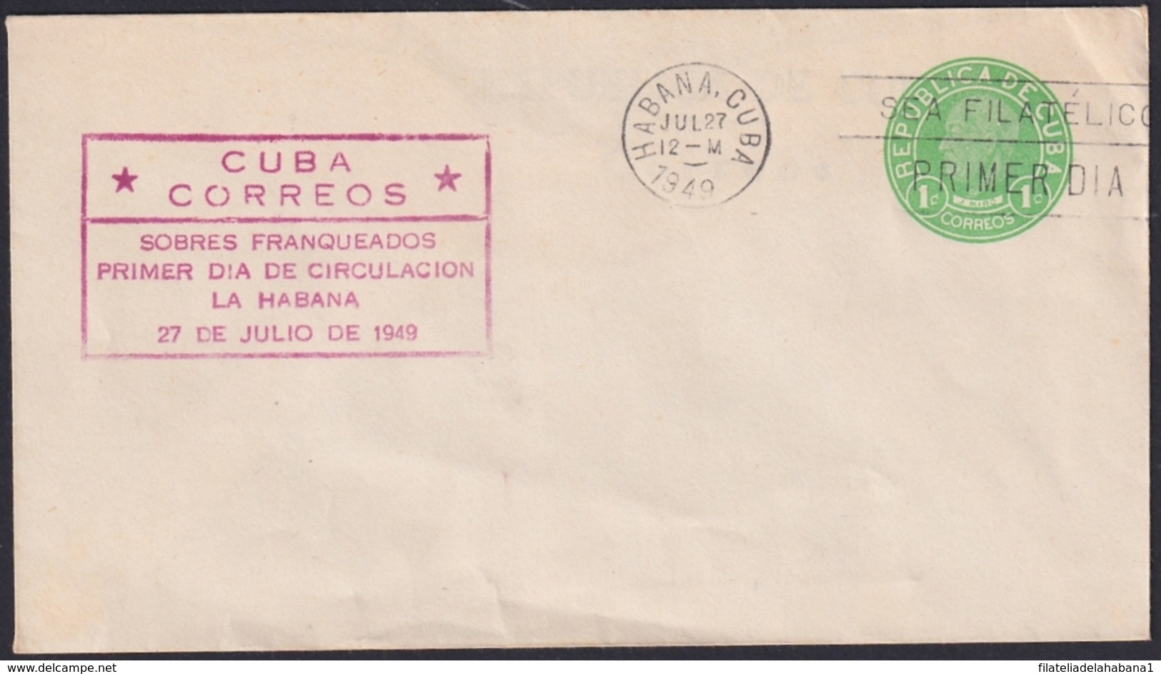 1949-EP-151 CUBA REPUBLICA 1949 POSTAL STATIONERY Ed.93. 1c JOSE MIRO ARGENTER. FDC RED CANCEL SUPER CONSERVATION. - Andere & Zonder Classificatie