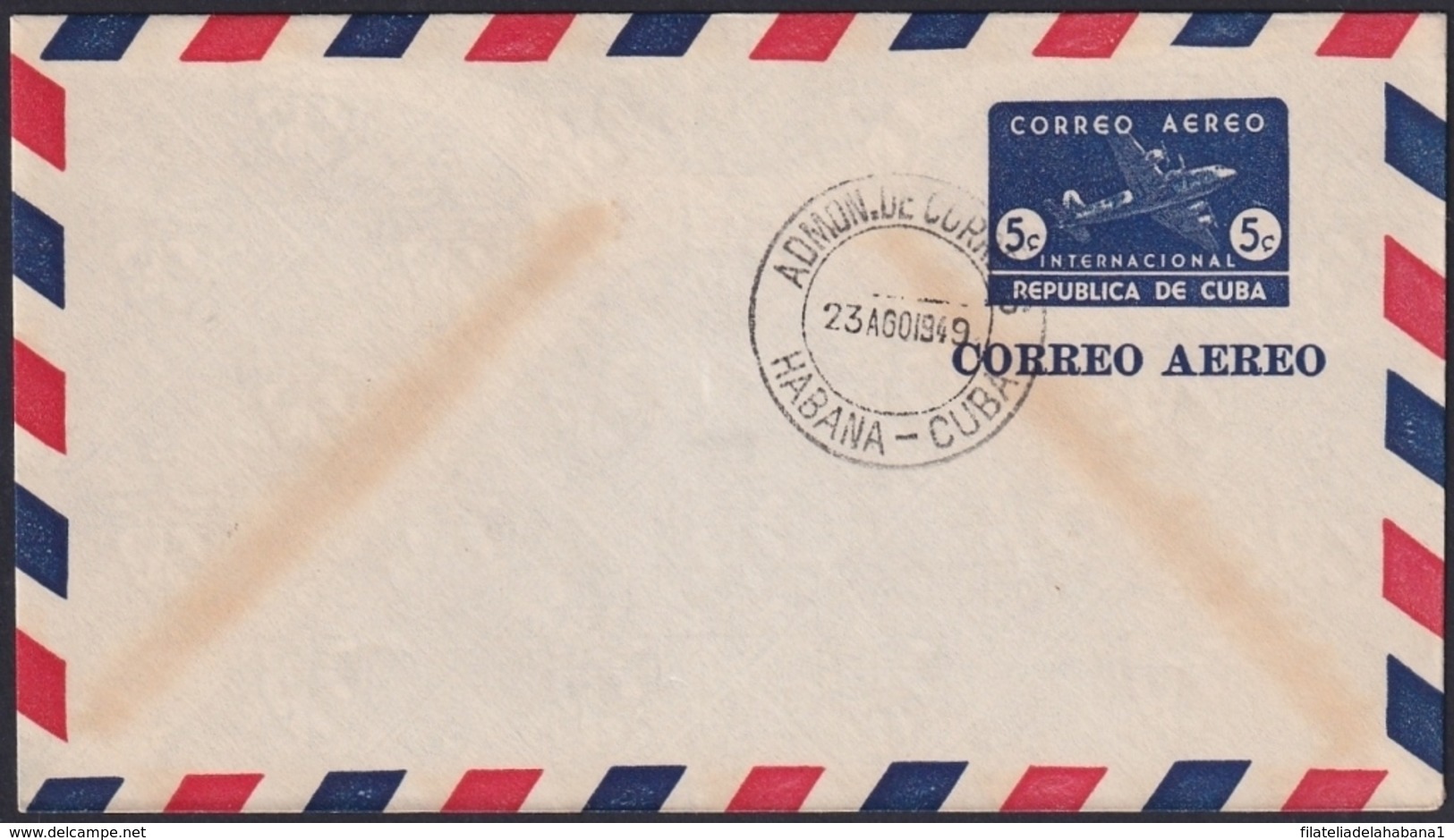 1949-EP-156 CUBA REPUBLICA 1949 POSTAL STATIONERY Ed.99. 5c SUPERCONSTELLATION AVION AIR MAIL. USED - Other & Unclassified