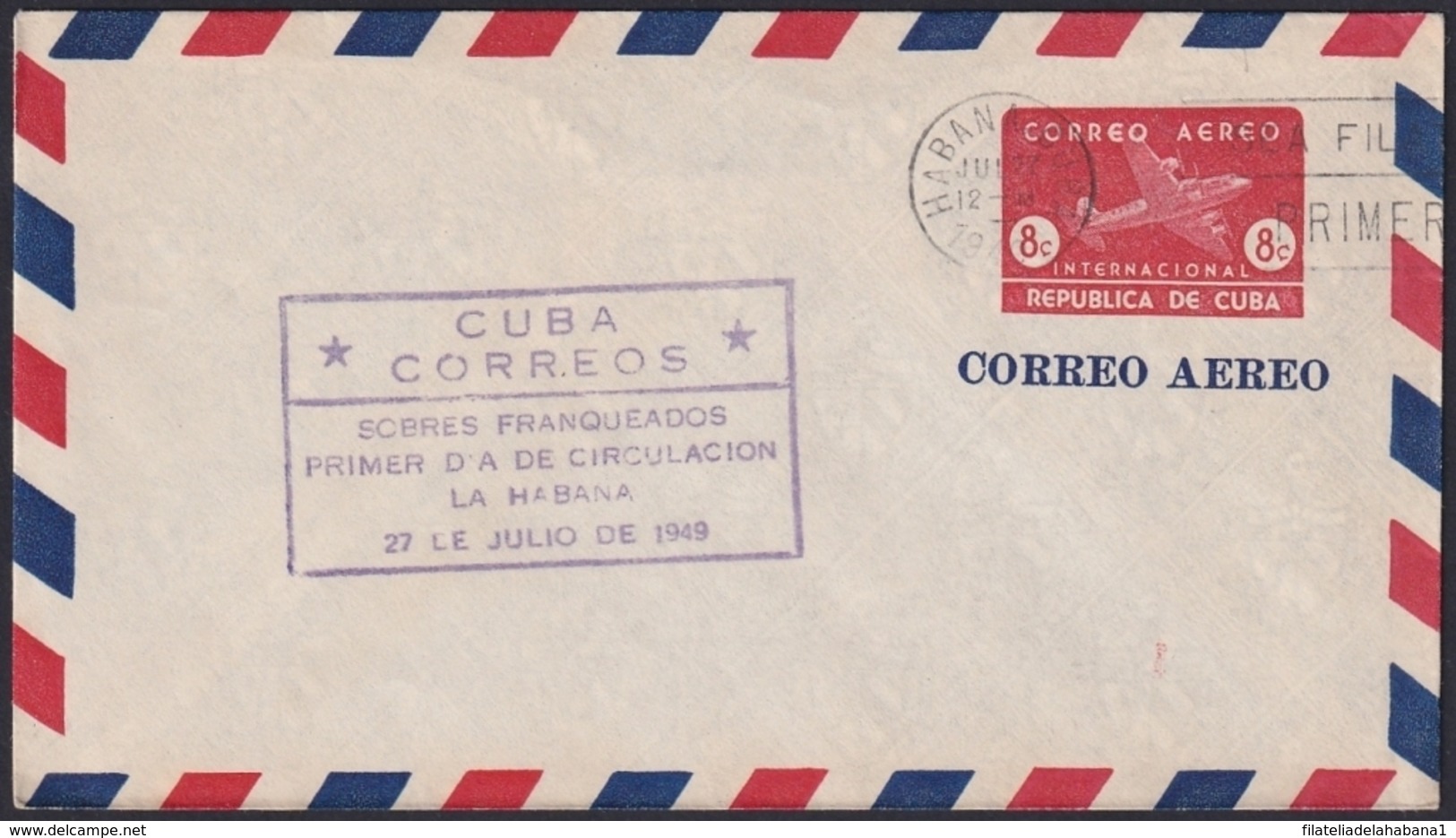 1949-EP-168 CUBA REPUBLICA 1949 POSTAL STATIONERY Ed.98. 2c ROJO OSCURO SUPERCONSTELLATION AVION - Andere & Zonder Classificatie