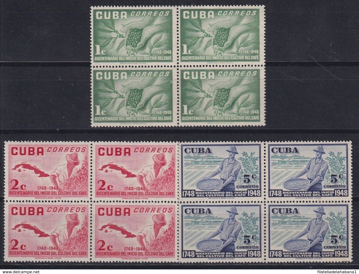 1952-451 CUBA REPUBLICA MNH 1952 CENT DEL CAFE COFFE BICENTENARIAL BLOCK 4. - Other & Unclassified