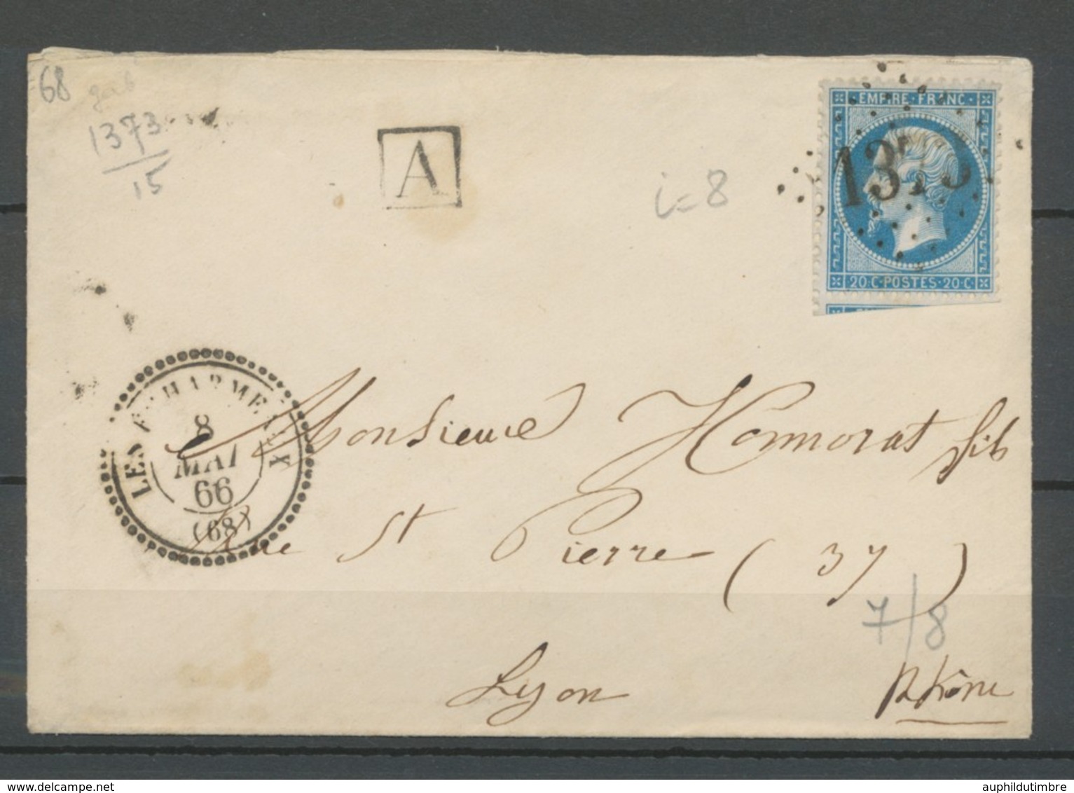 1866 Lettre CàD Les Echarmeaux T.22 GC.1373 RHÔNE(68) Indice 10 X2411 - 1849-1876: Période Classique