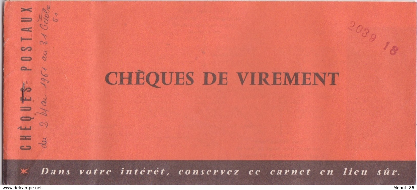 CARNET DE CHEQUE DE VIREMENT VIDE - CHEQUES POSTAUX - 1961 - Cheques & Traverler's Cheques