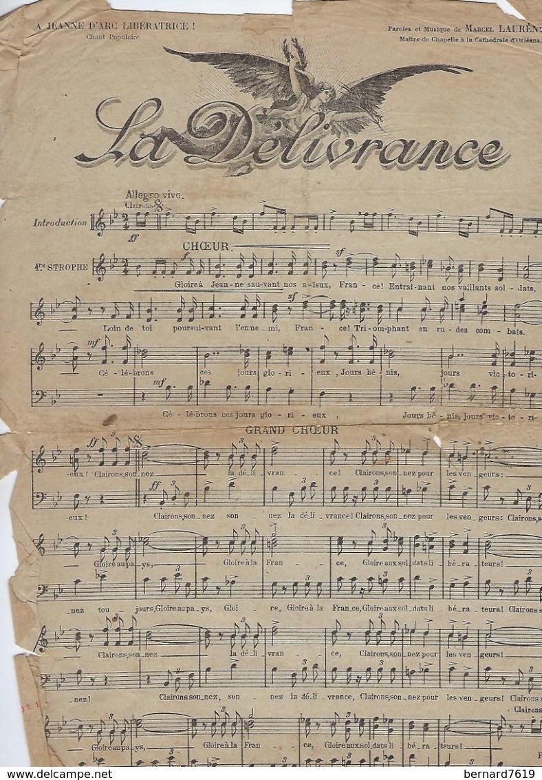 Document  Musique La Delivrance  A Jeanne D'arc Liberatrice Par  Marcel Lautent - Sonstige & Ohne Zuordnung