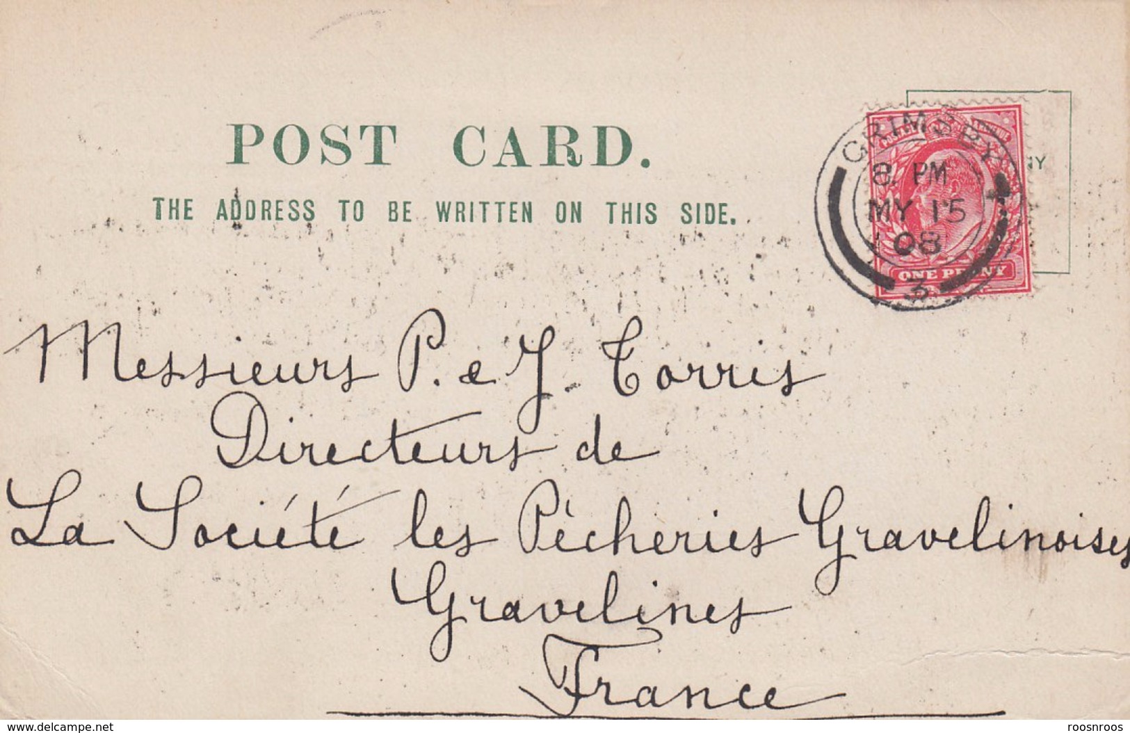 GRANDE BRETAGNE 1908 - CARTE HARROWAY & CO GRIMSBY POUR PECHERIES GRAVELINES - CHARBONS DE SOUTES - Storia Postale