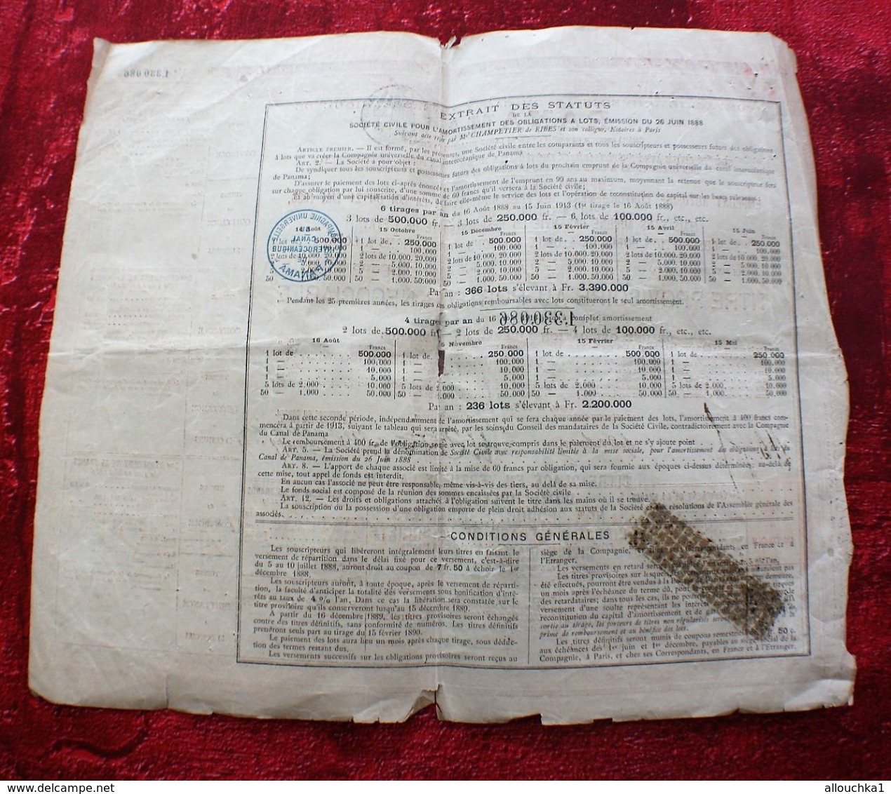 1888 Action & Titre Thème Navigation COMPAGNIE UNIVERSELLE DU CANAL INTEROCÉANIQUE DE PANAMA+FISCAUX+VIGNETTE CONTRÔLE - Navegación