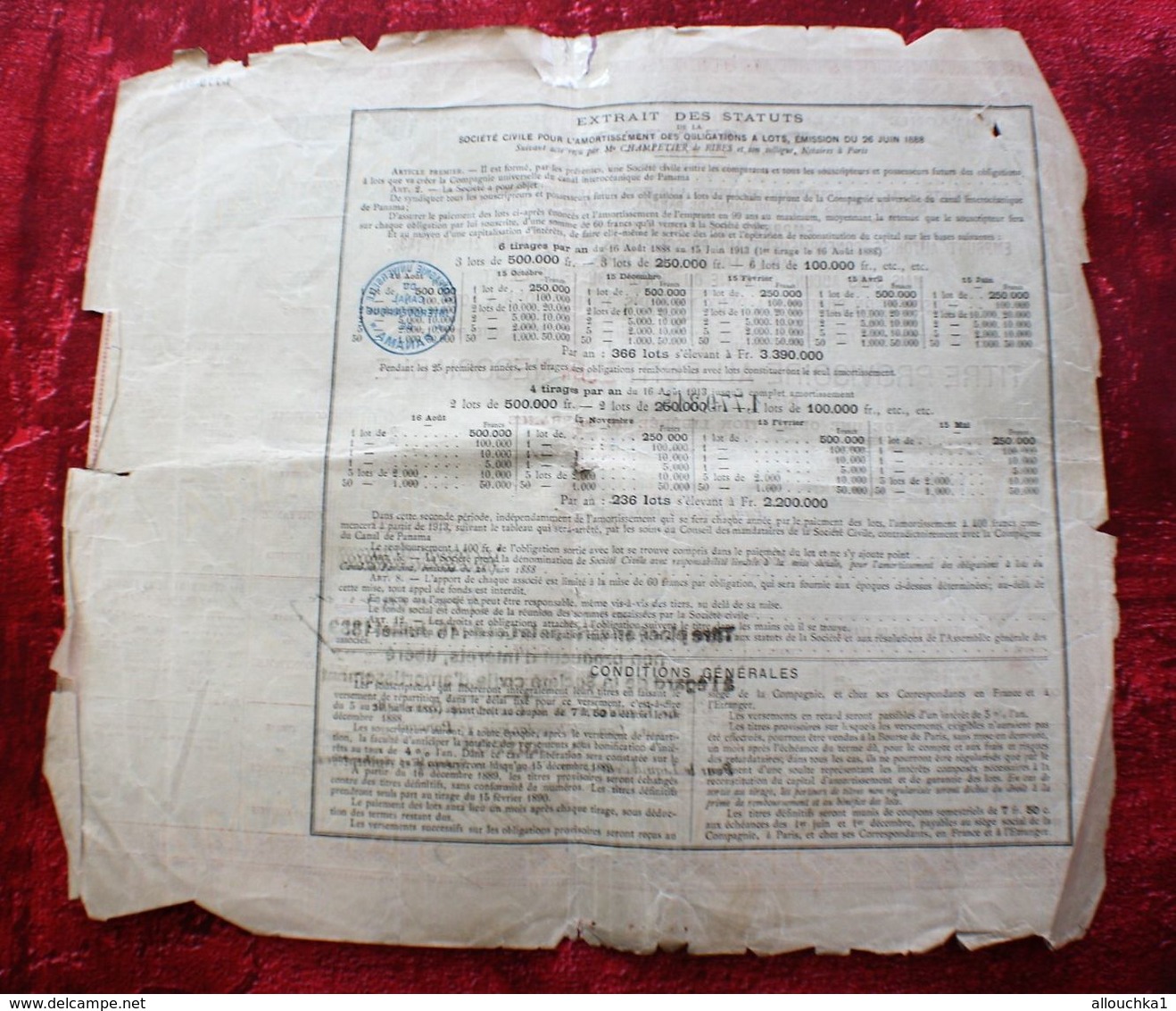 1888 Action & Titre Thème Navigation COMPAGNIE UNIVERSELLE DU CANAL INTEROCÉANIQUE DE PANAMA+FISCAUX - Navigation