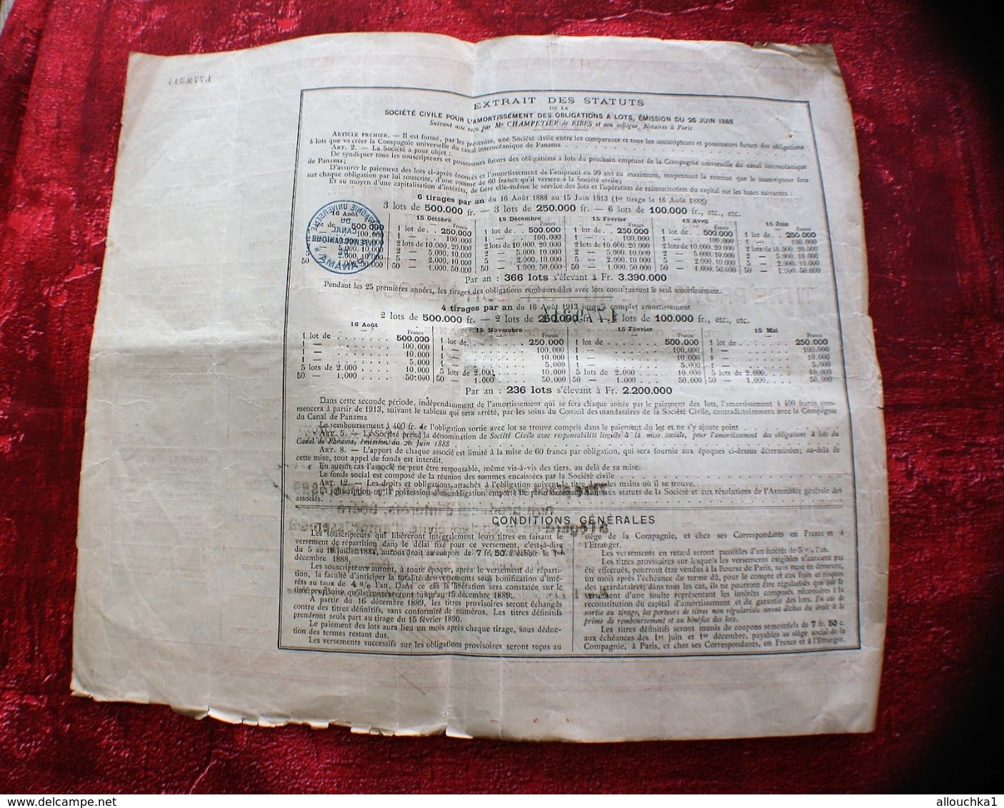 1888 Action & Titre Thème Navigation COMPAGNIE UNIVERSELLE DU CANAL INTEROCÉANIQUE DE PANAMA+FISCAUX - Navigation