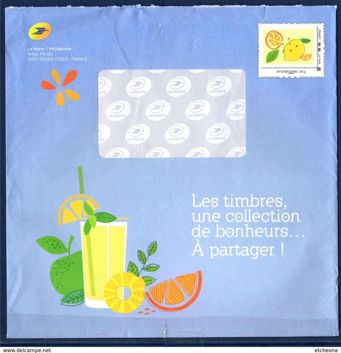 Enveloppe PAP Entier International 250G La Poste Les Timbres Une Collection De Bonheur Cadre Phil@poste Hors Commerce - PAP: TSC Und Halboffizielle Aufdrucke