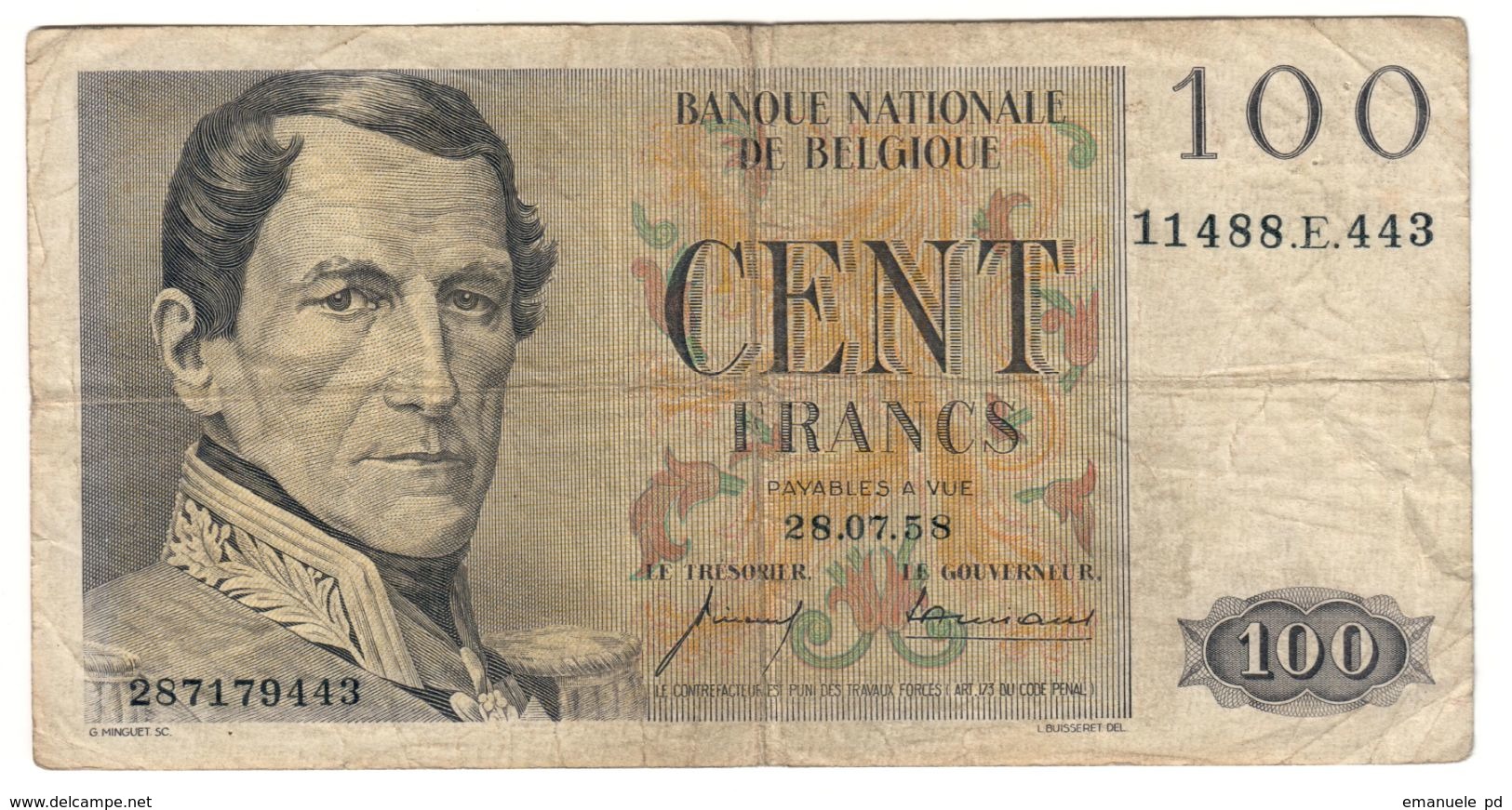 Belgium 100 Francs 28/07/1958 - 100 Francs