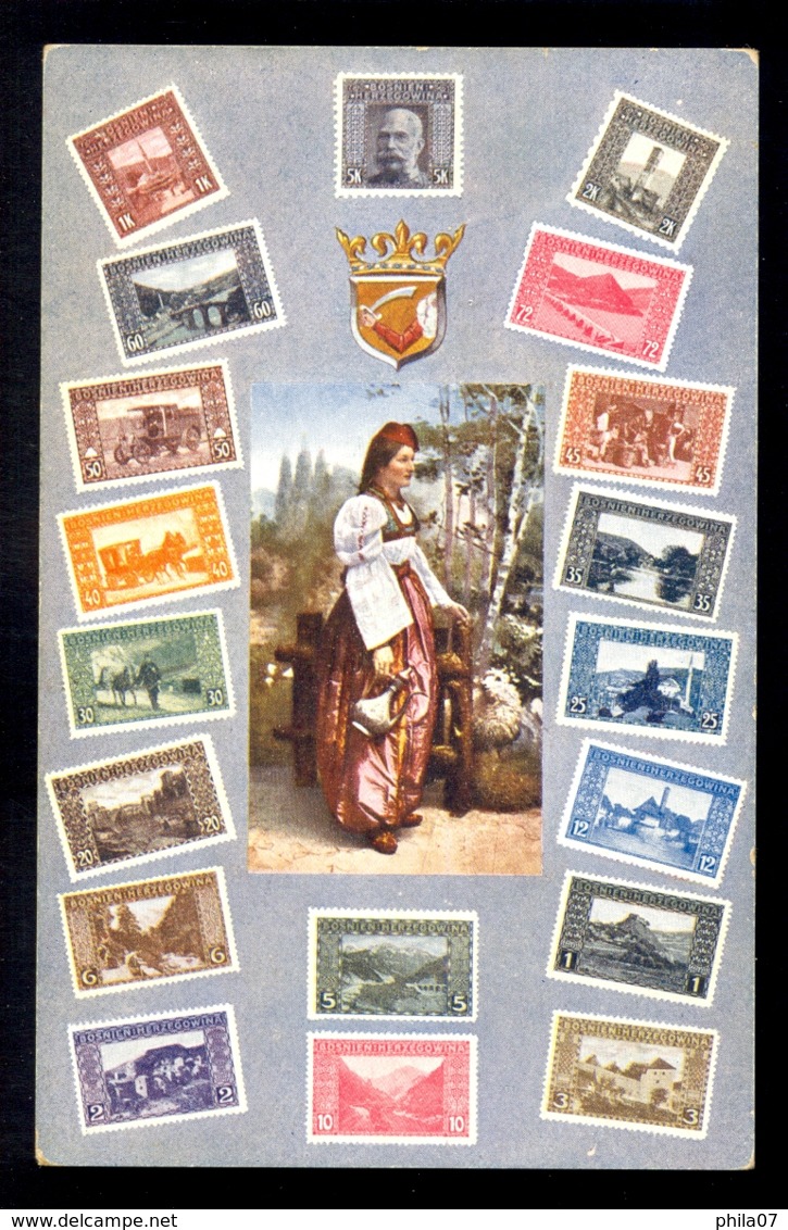 S. 63 - D. Kosiner&Co . - Image Of Stamps On Postcard And Image Of Woman In National Costume / Postcard Circulated - Timbres (représentations)